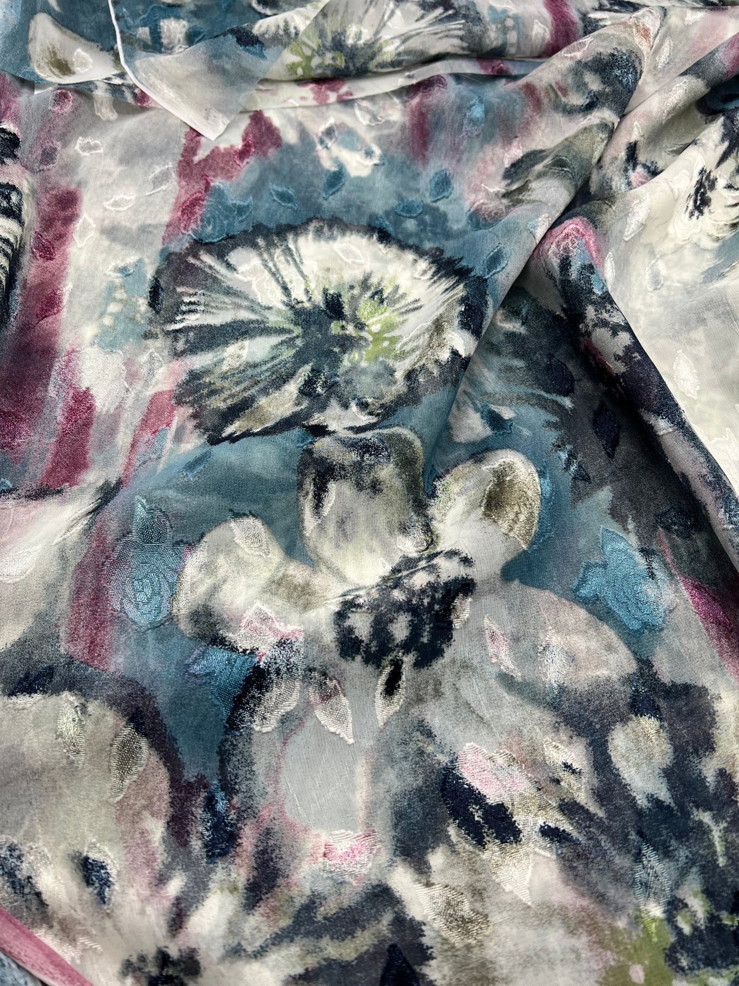 Shiny Floral Textured Printed Chiffon Dress Fabric - T9 Fabrics