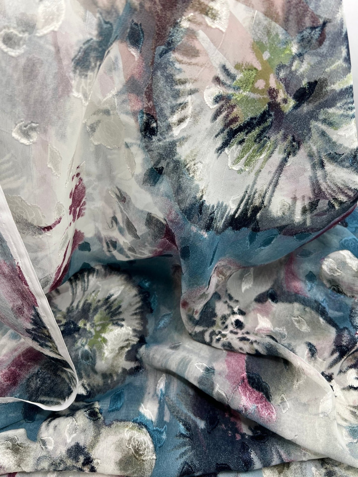 Shiny Floral Textured Printed Chiffon Dress Fabric - T9 Fabrics