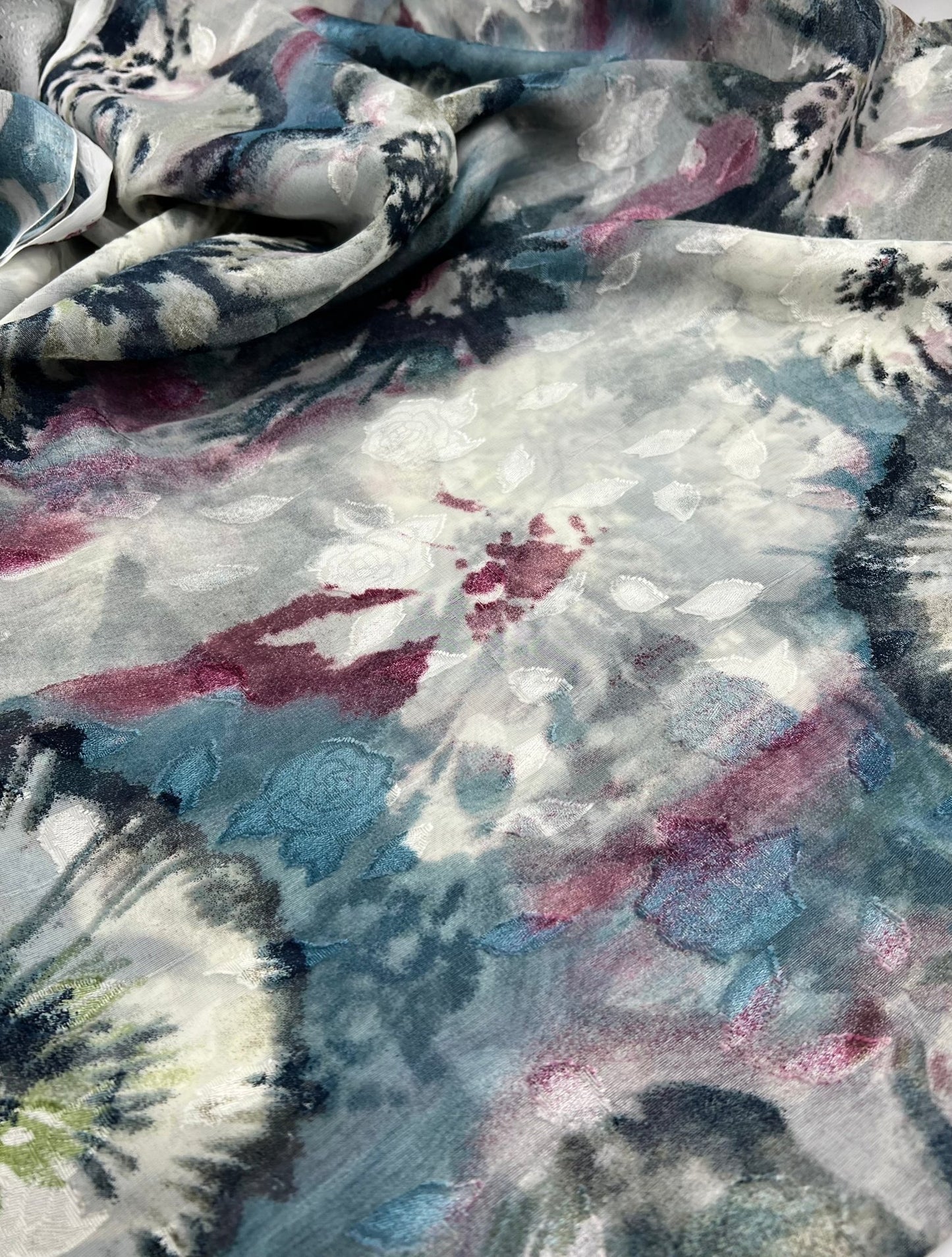 Shiny Floral Textured Printed Chiffon Dress Fabric - T9 Fabrics