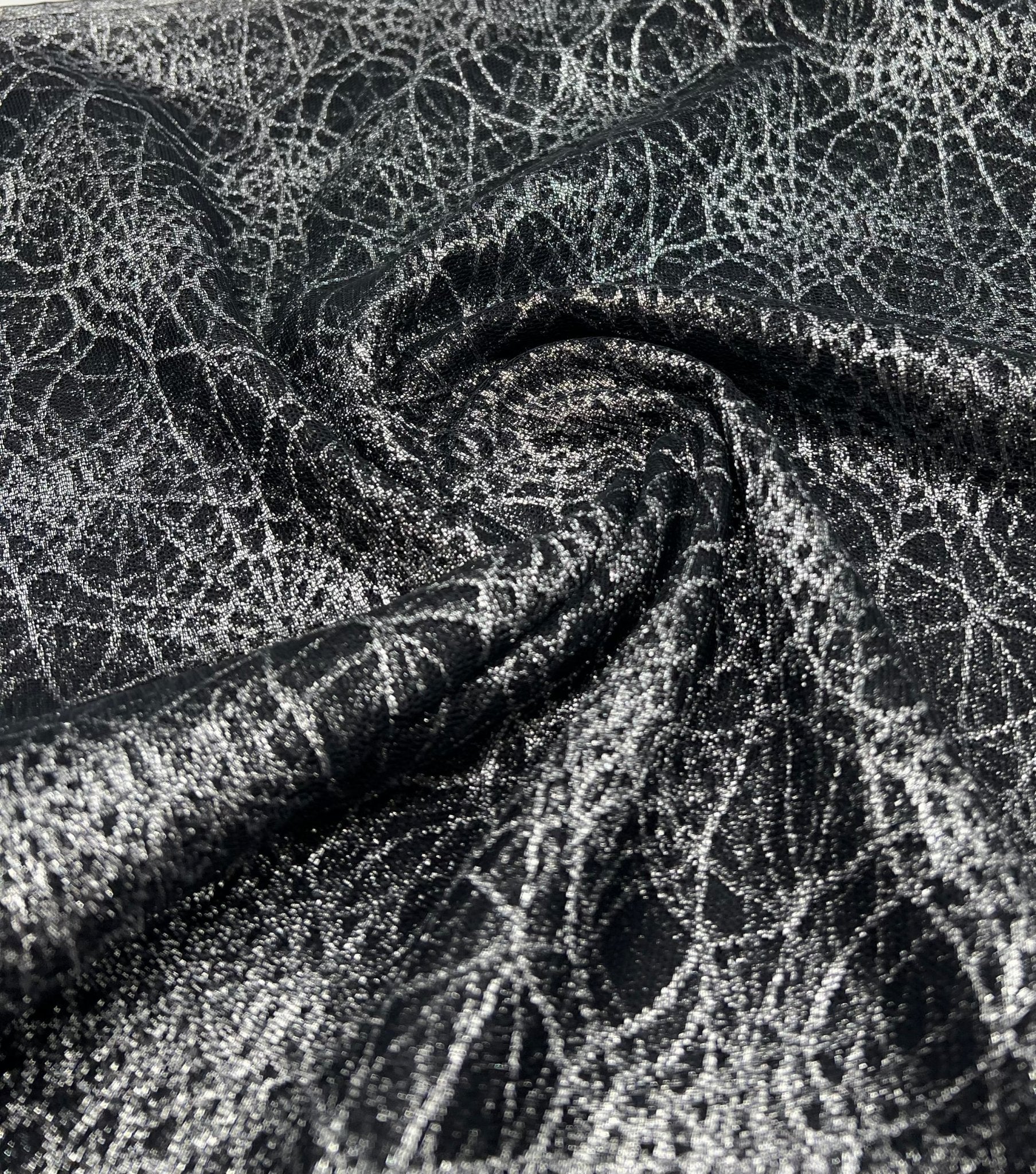Silver Black Cobweb Halloween Print Mesh Fabric Stretch - T9 Fabrics