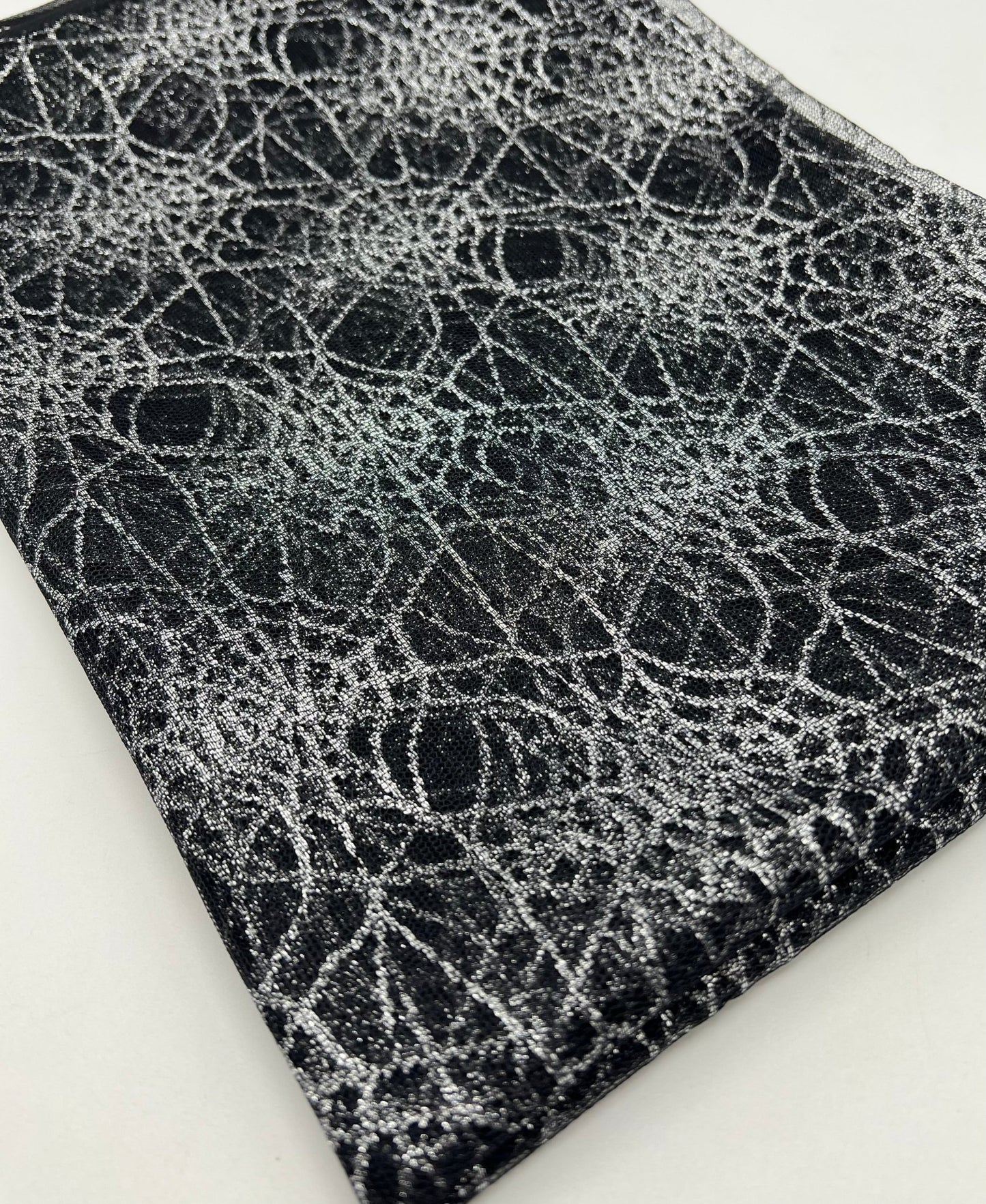 Silver Black Cobweb Halloween Print Mesh Fabric Stretch - T9 Fabrics