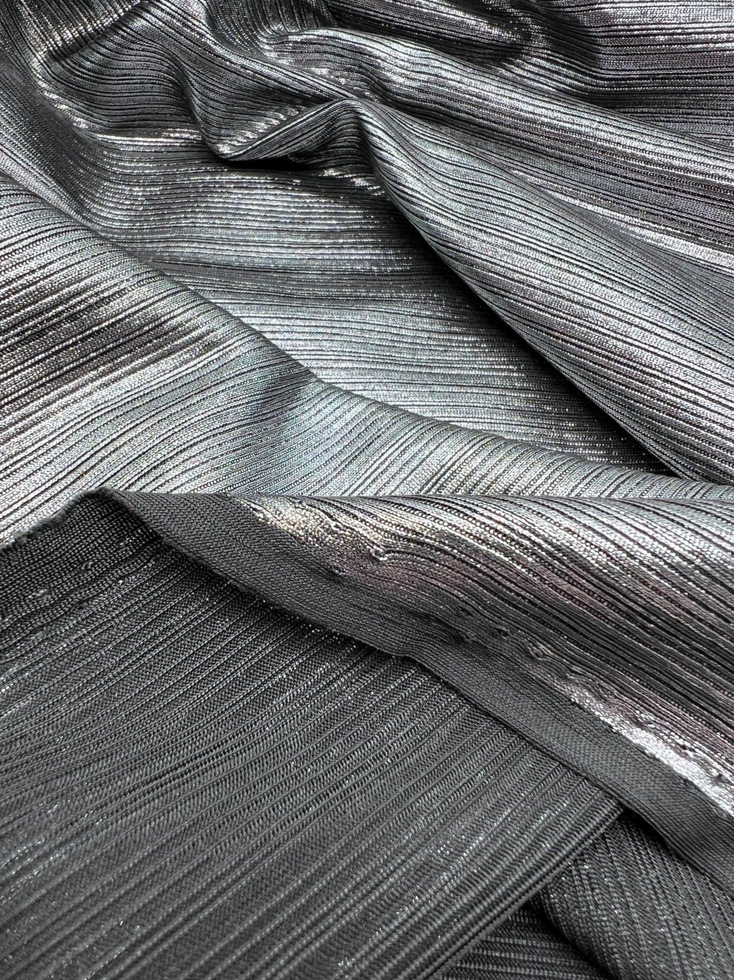 Silver Metallic Stretch Foil Rib Fabric - T9 Fabrics