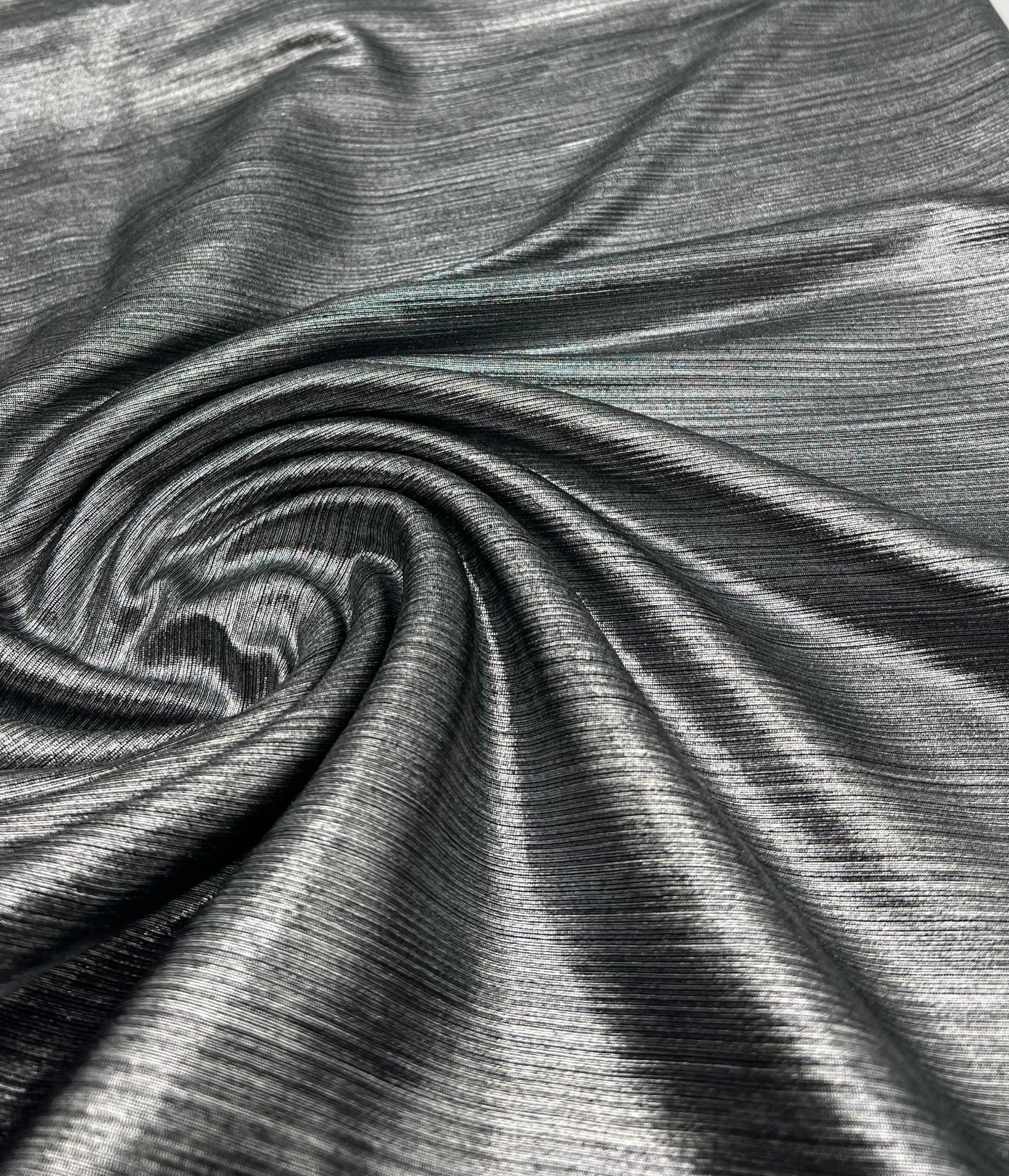 Silver On Black Metallic Foil Rib Fabric - T9 Fabrics