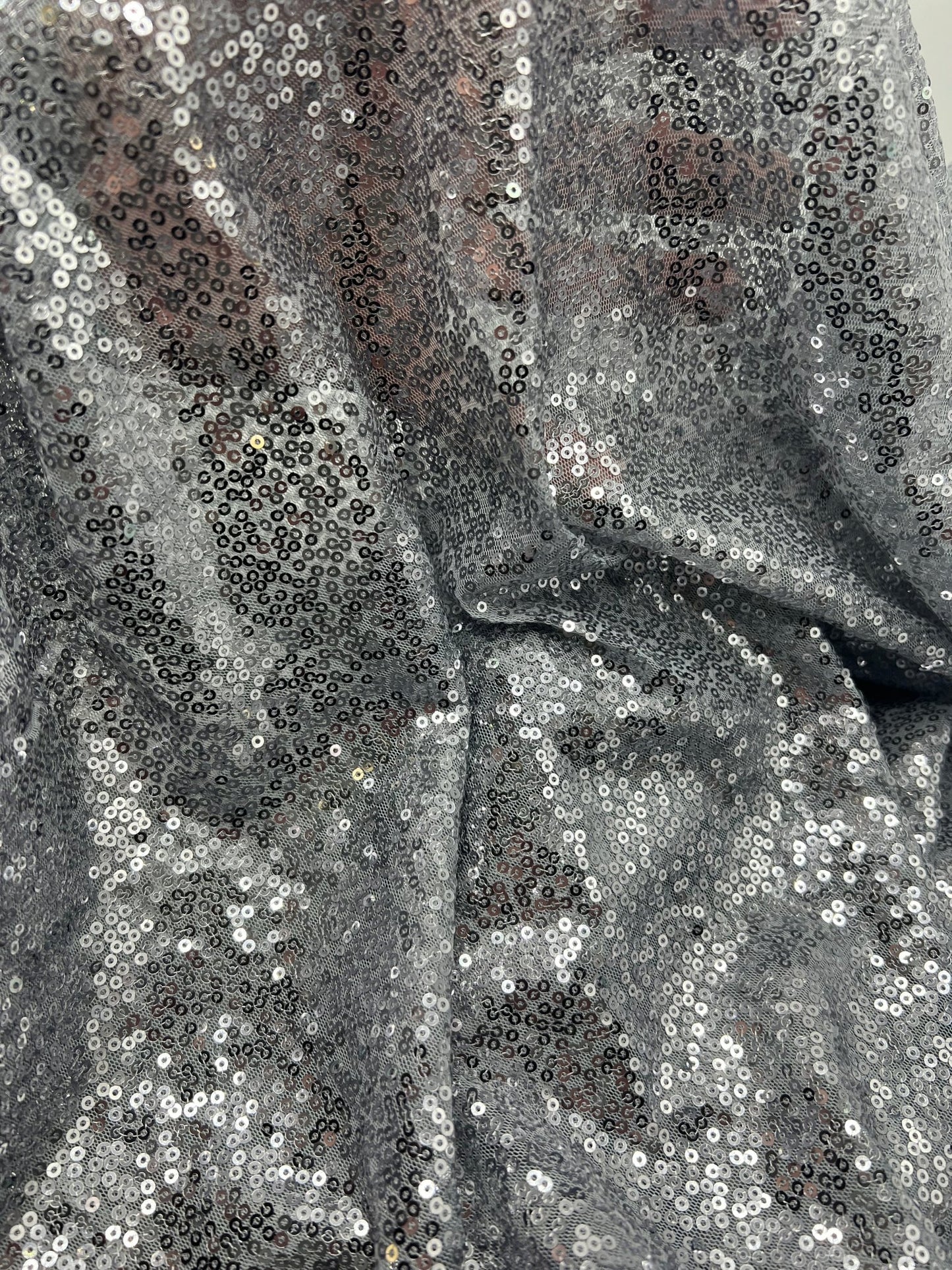 Silver On Grey Sequin Detail Non Stretch Fabric - T9 Fabrics