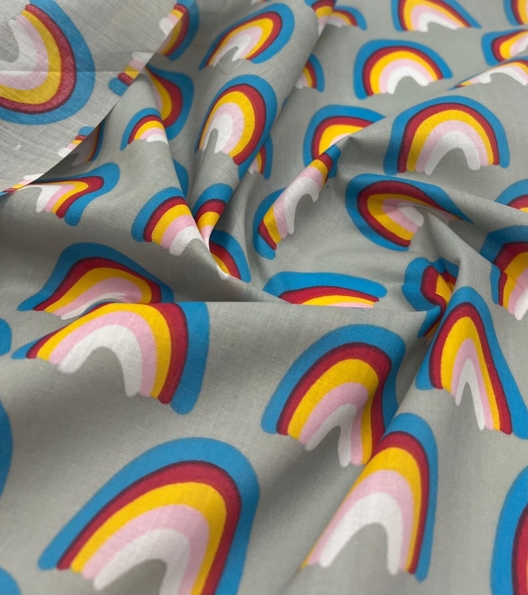 Silver Rainbow Printed Poly Cotton 90 GSM 80/20 44 Inch Non Stretch - T9 Fabrics