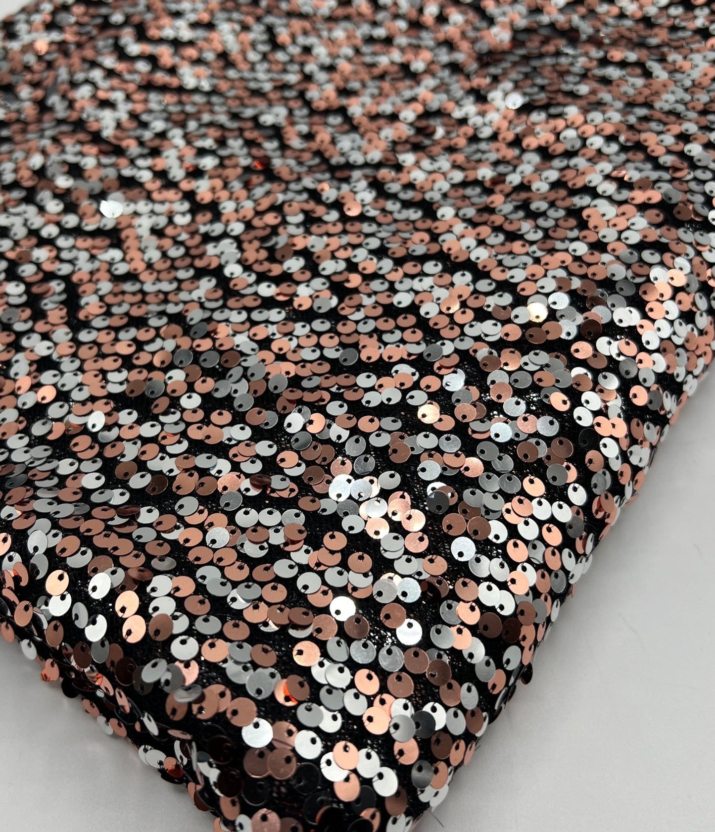 Silver Rose Gold Sequin Detail Stretch Fabric - T9 Fabrics