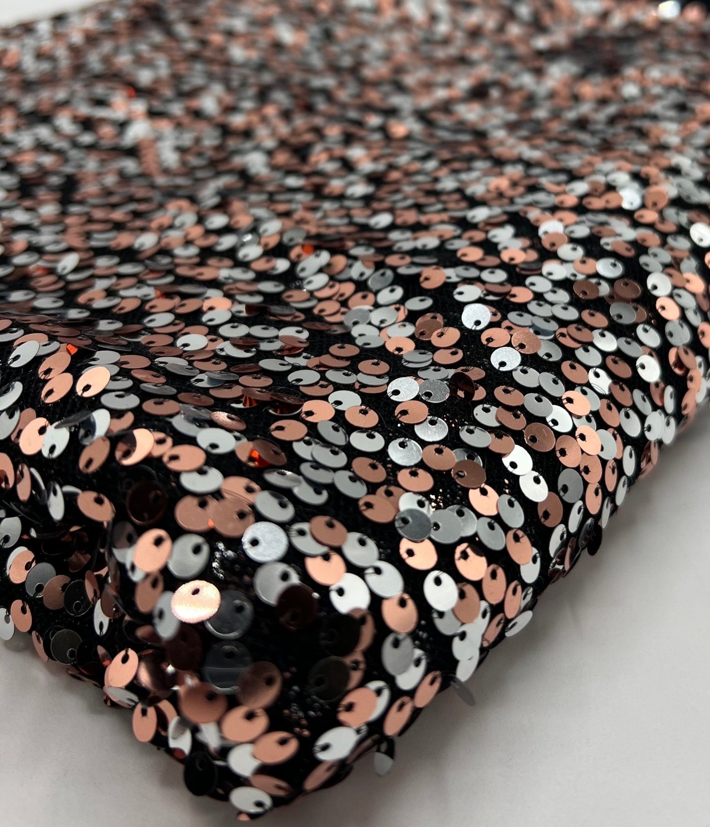 Silver Rose Gold Sequin Detail Stretch Fabric - T9 Fabrics