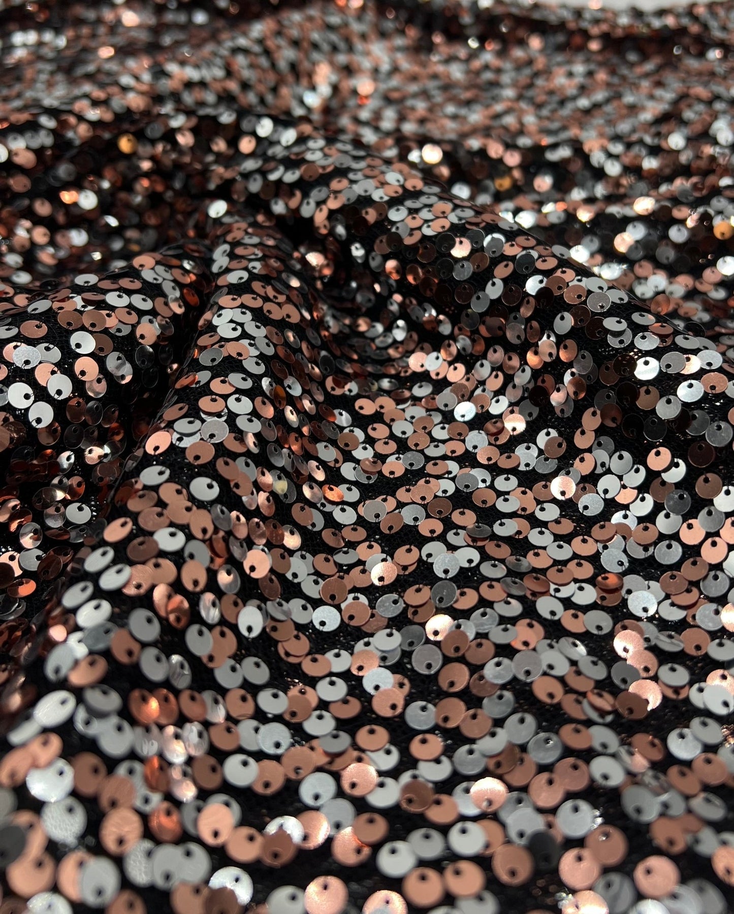 Silver Rose Gold Sequin Detail Stretch Fabric - T9 Fabrics