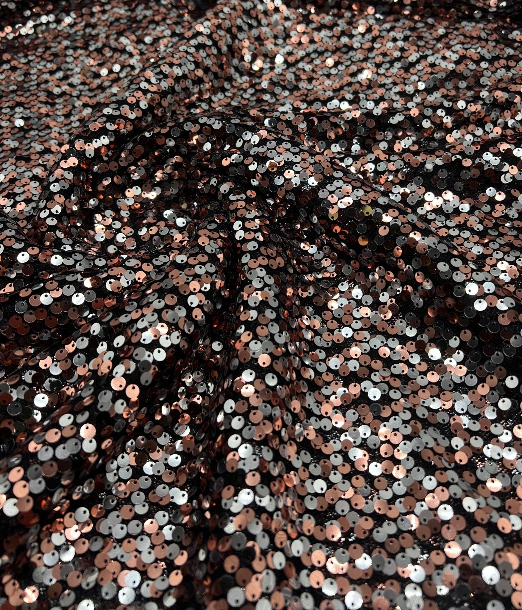 Silver Rose Gold Sequin Detail Stretch Fabric - T9 Fabrics