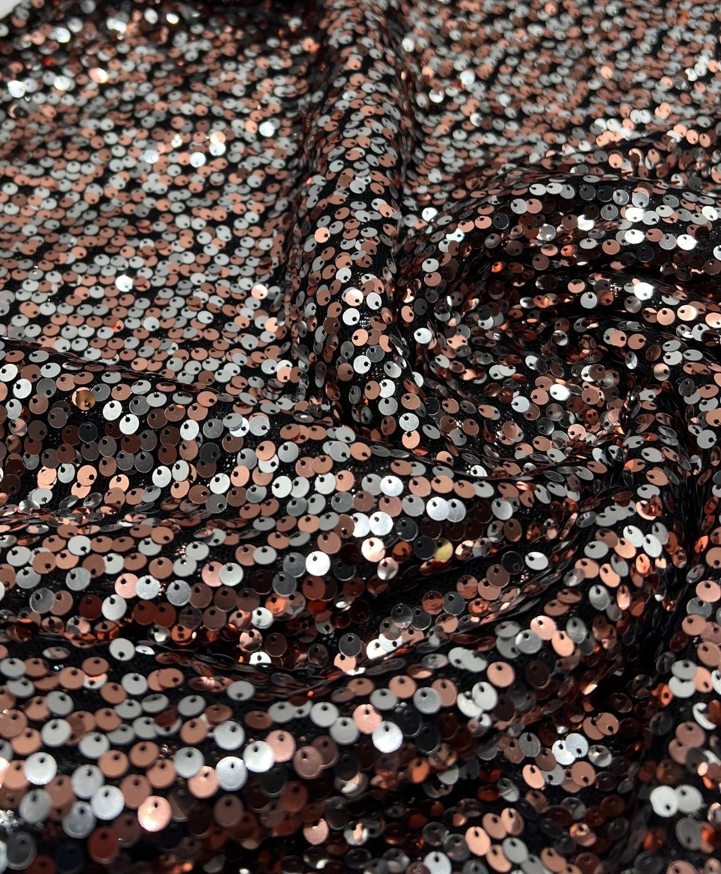 Silver Rose Gold Sequin Detail Stretch Fabric - T9 Fabrics
