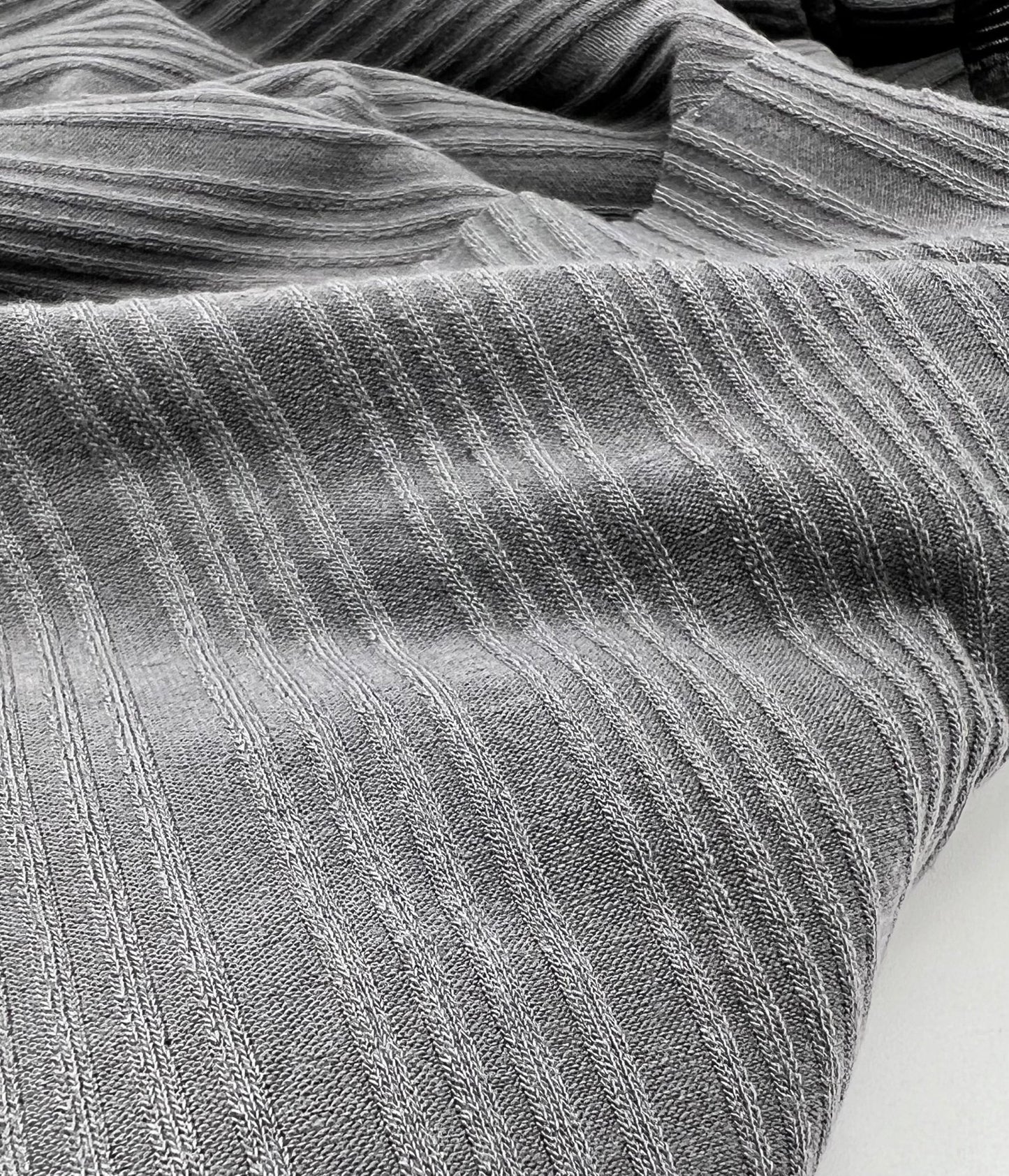 Slate Grey Textured Stripe Rib Stretch Fabric - T9 Fabrics