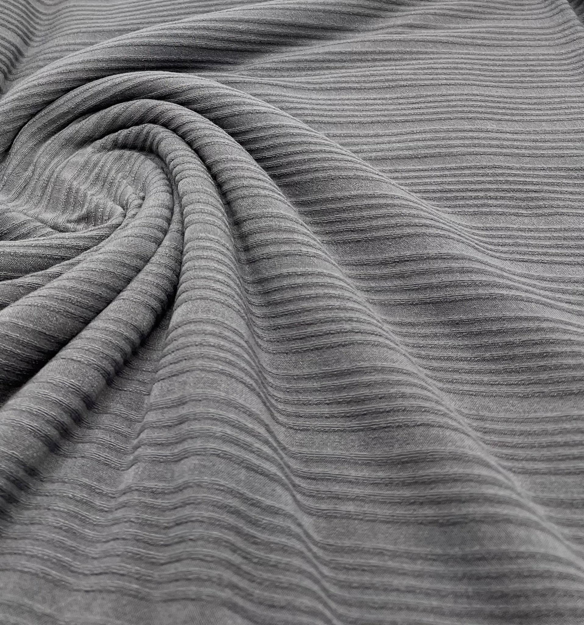 Slate Grey Textured Stripe Rib Stretch Fabric - T9 Fabrics