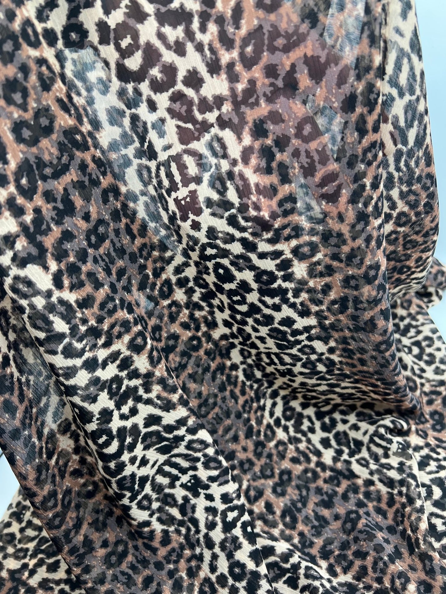 Small Brown Leopard Animal Printed Chiffon Dress Fabric - T9 Fabrics