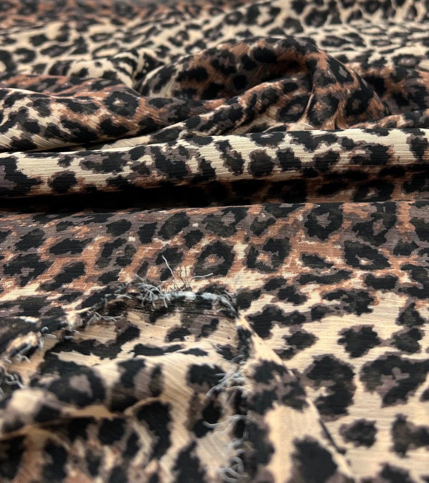 Small Brown Leopard Animal Printed Chiffon Dress Fabric - T9 Fabrics