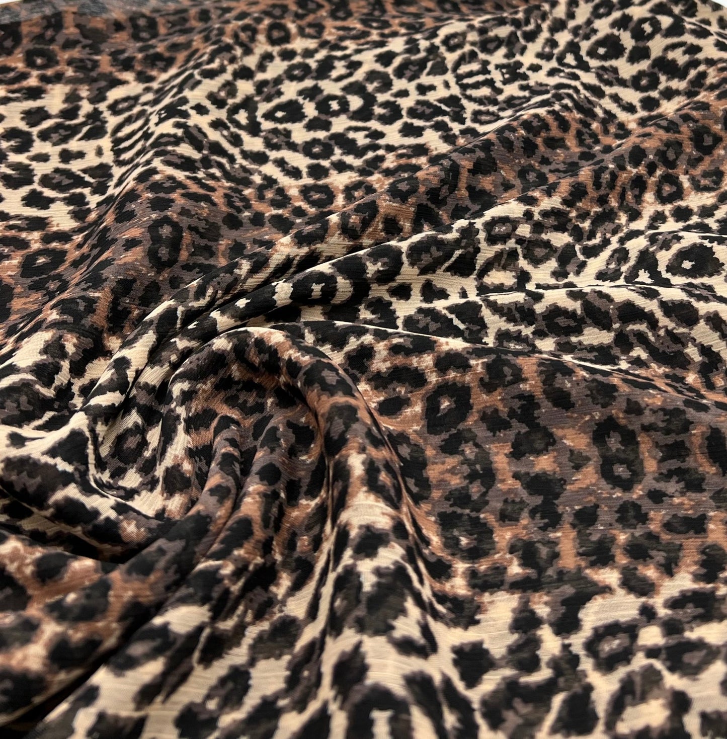 Small Brown Leopard Animal Printed Chiffon Dress Fabric - T9 Fabrics