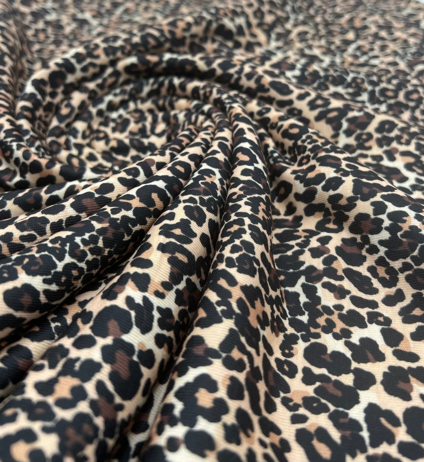 Small Leopard Print Spun Poly Stretch Fabric - T9 Fabrics