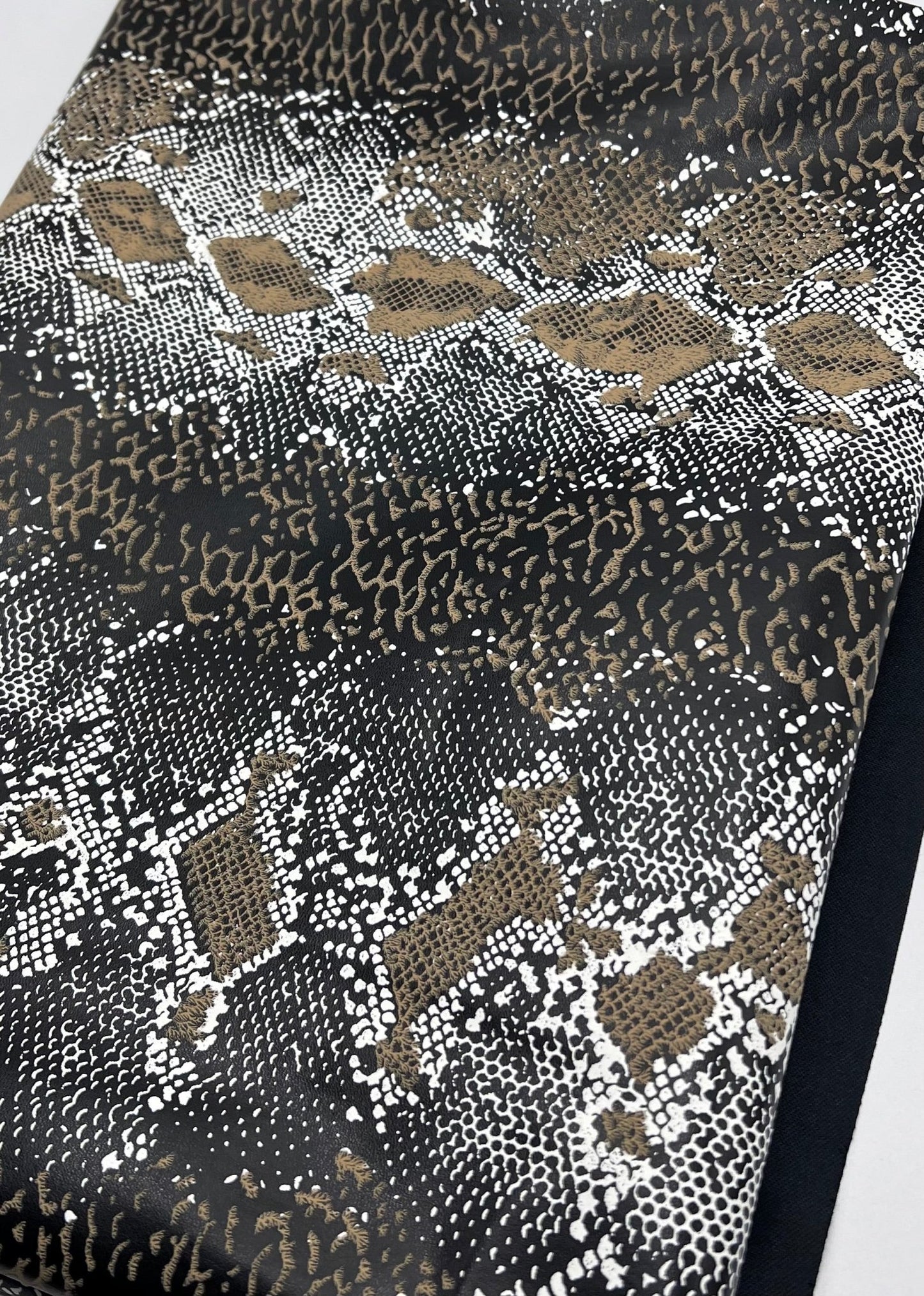 Snakeskin Wet Look/ Leather Look Black PU Stretch Fabric - T9 Fabrics