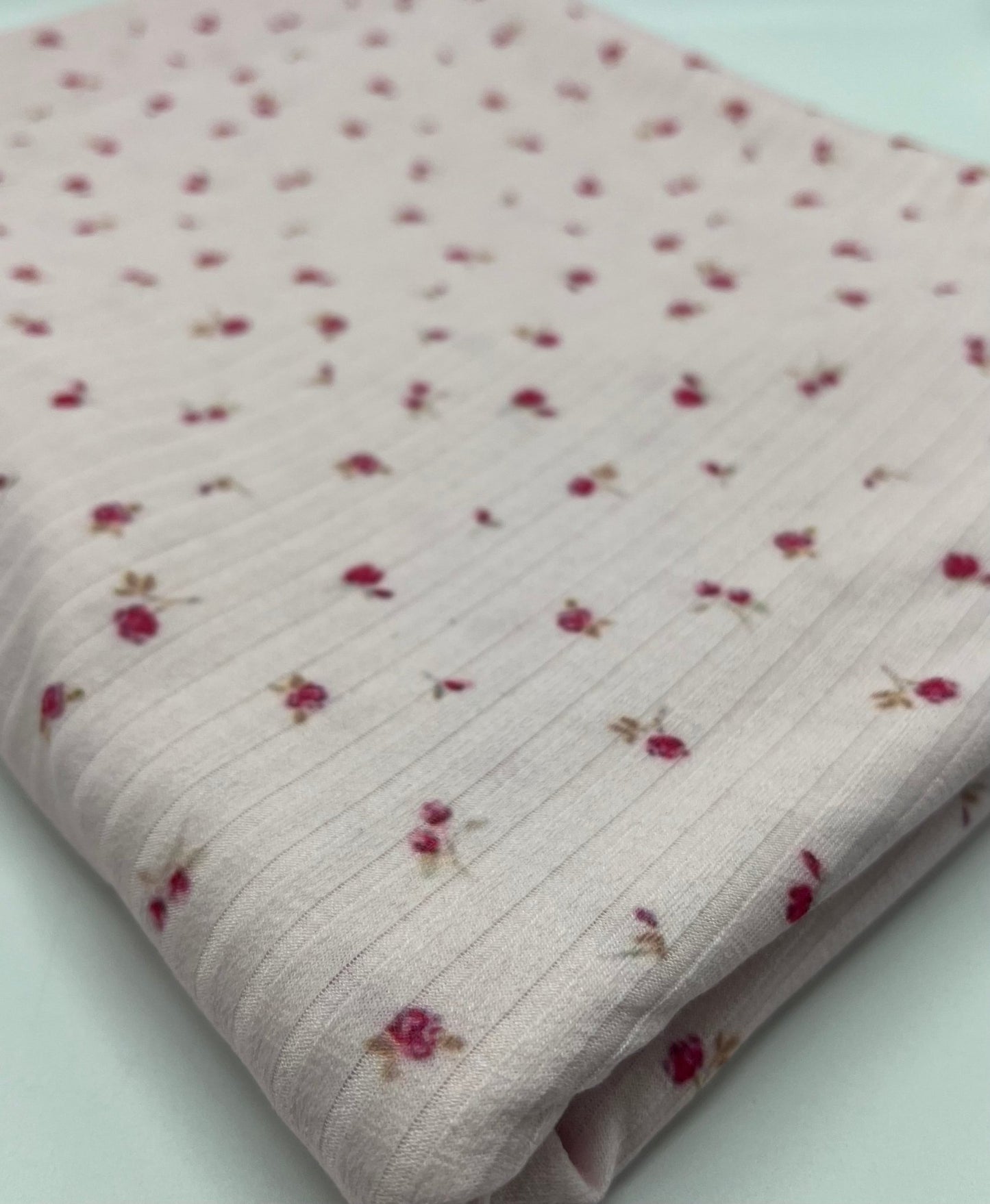 Soft Pink Ditsy Floral Ditsy Print 8x4 Wide Rib Stretch Fabric - T9 Fabrics