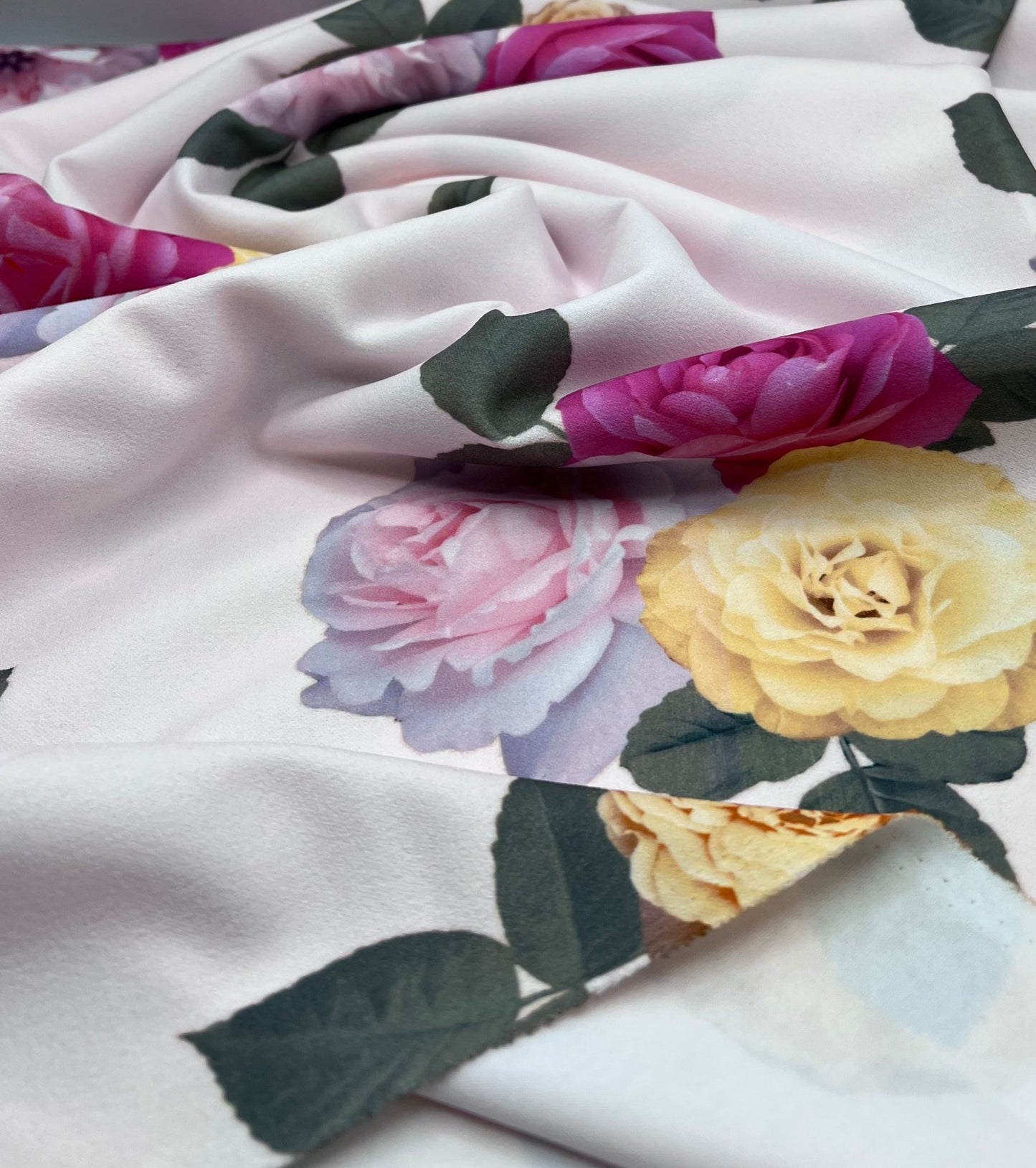 Soft Pink Floral Bunches Printed Scuba Crepe Jersey Fabric - T9 Fabrics