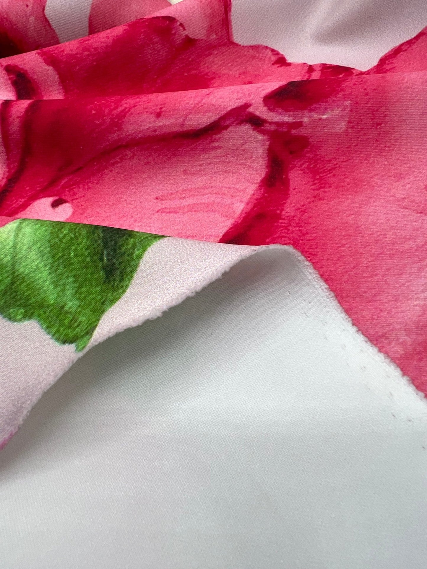 Soft Pink Floral Printed Plain Scuba 4 Way Stretch Jersey Fabric - T9 Fabrics