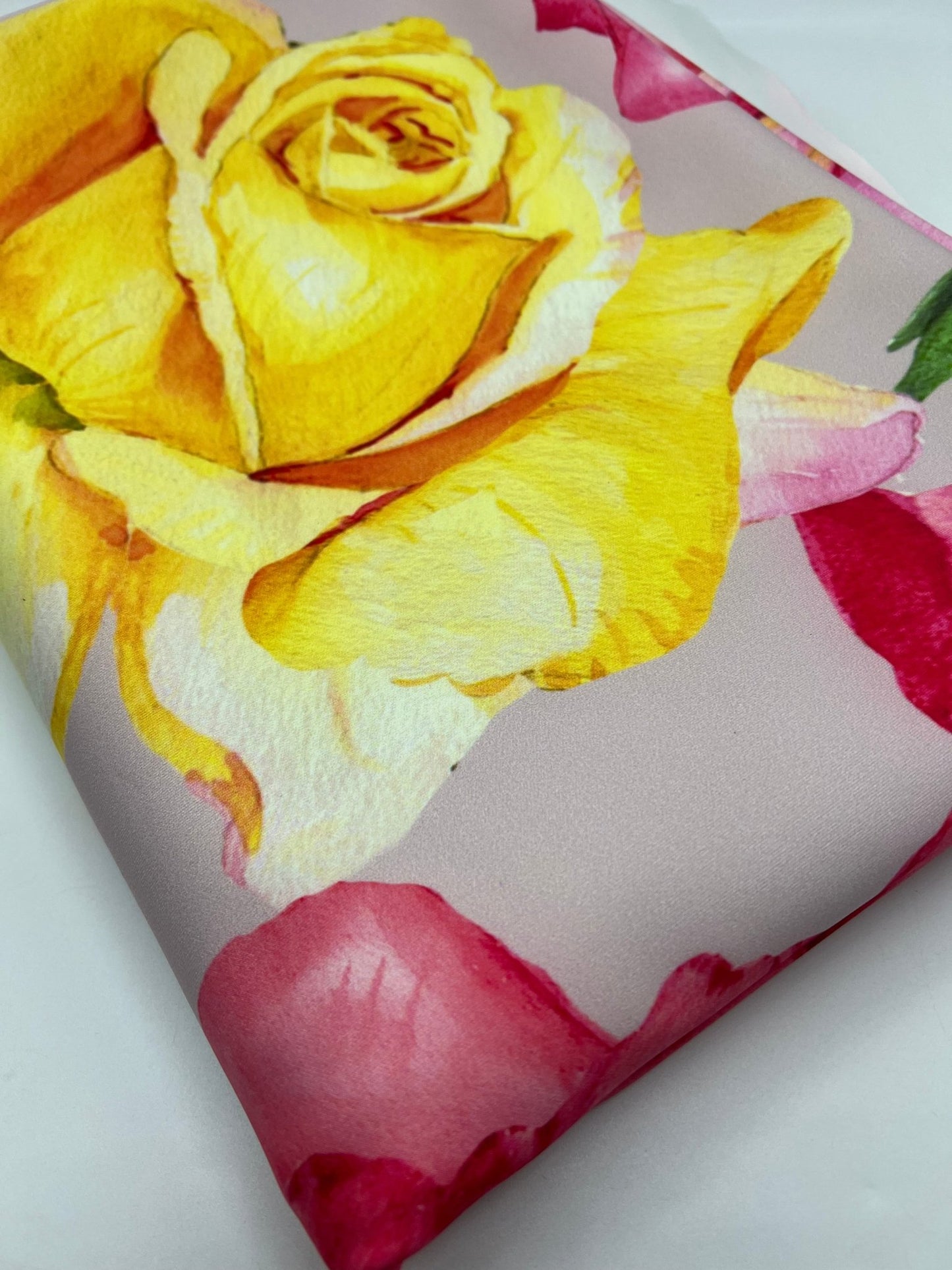 Soft Pink Floral Printed Plain Scuba 4 Way Stretch Jersey Fabric - T9 Fabrics