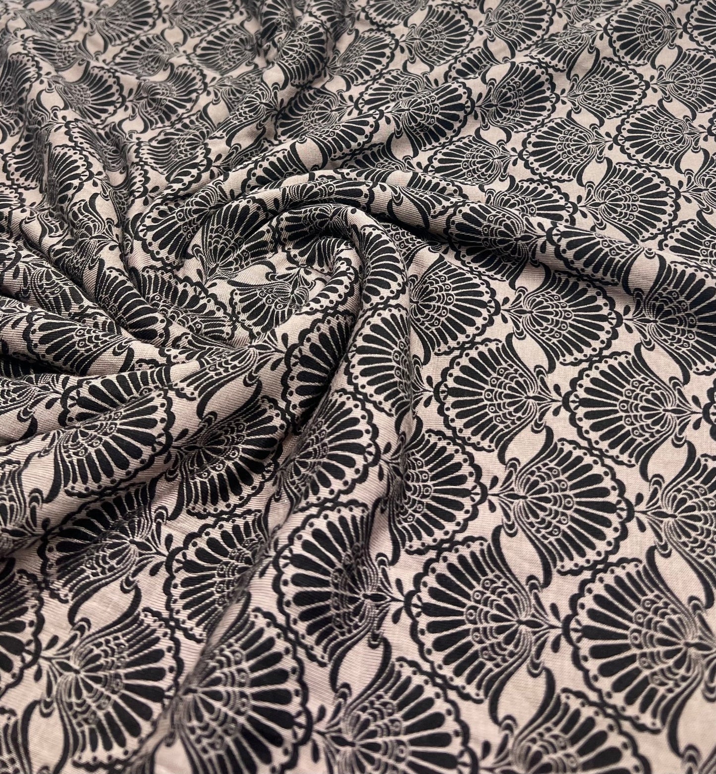 Stone Black Printed Viscose Elastane 4 Way Stretch Fabric - T9 Fabrics