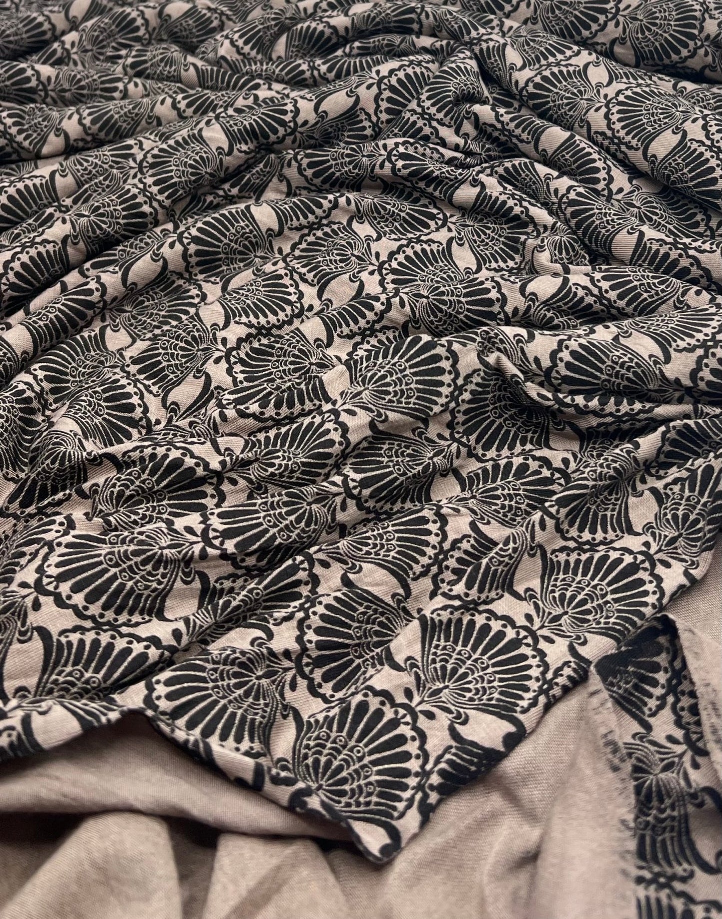 Stone Black Printed Viscose Elastane 4 Way Stretch Fabric - T9 Fabrics