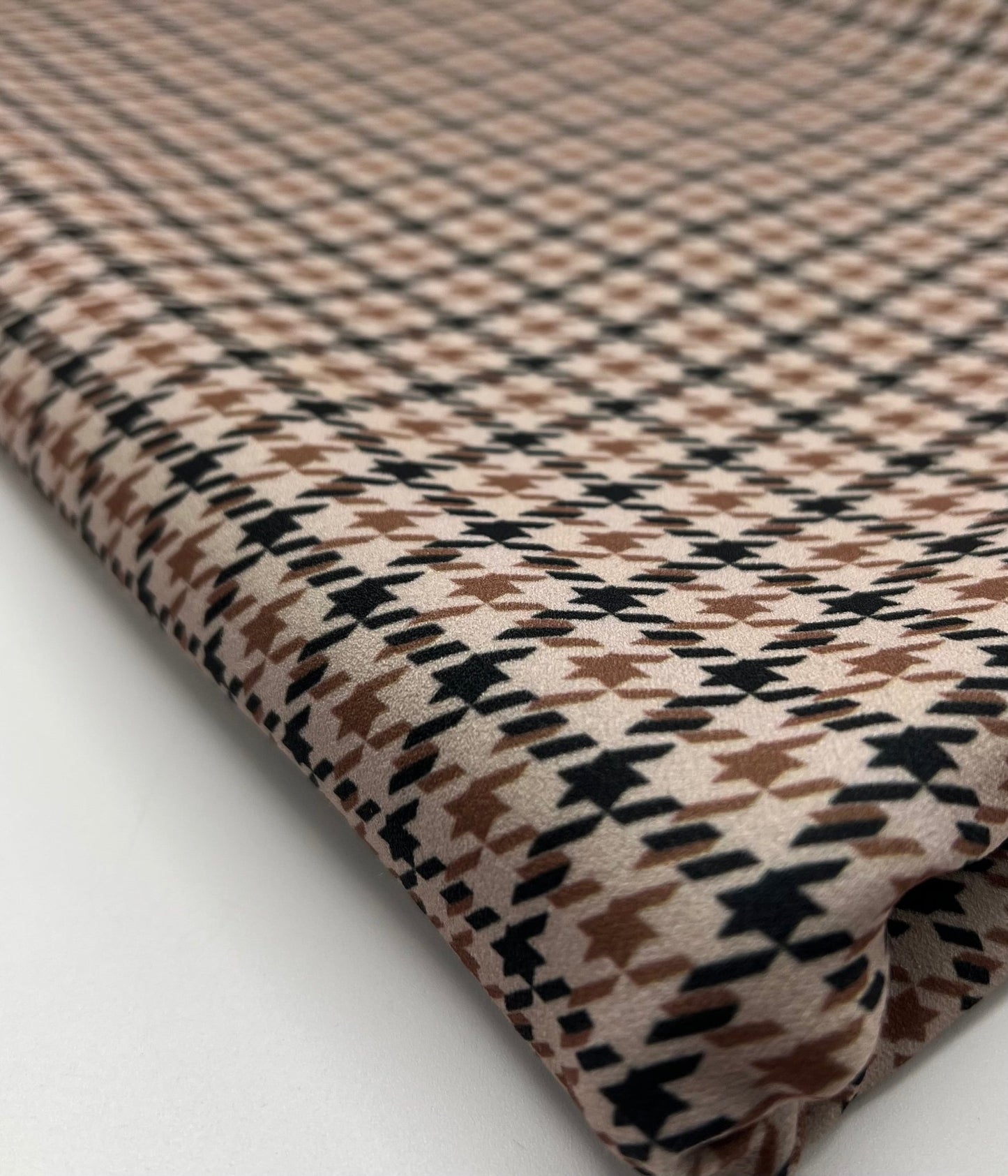 Stone Dogtooth Printed Scuba Crepe Jersey Fabric 4 Way Stretch - T9 Fabrics