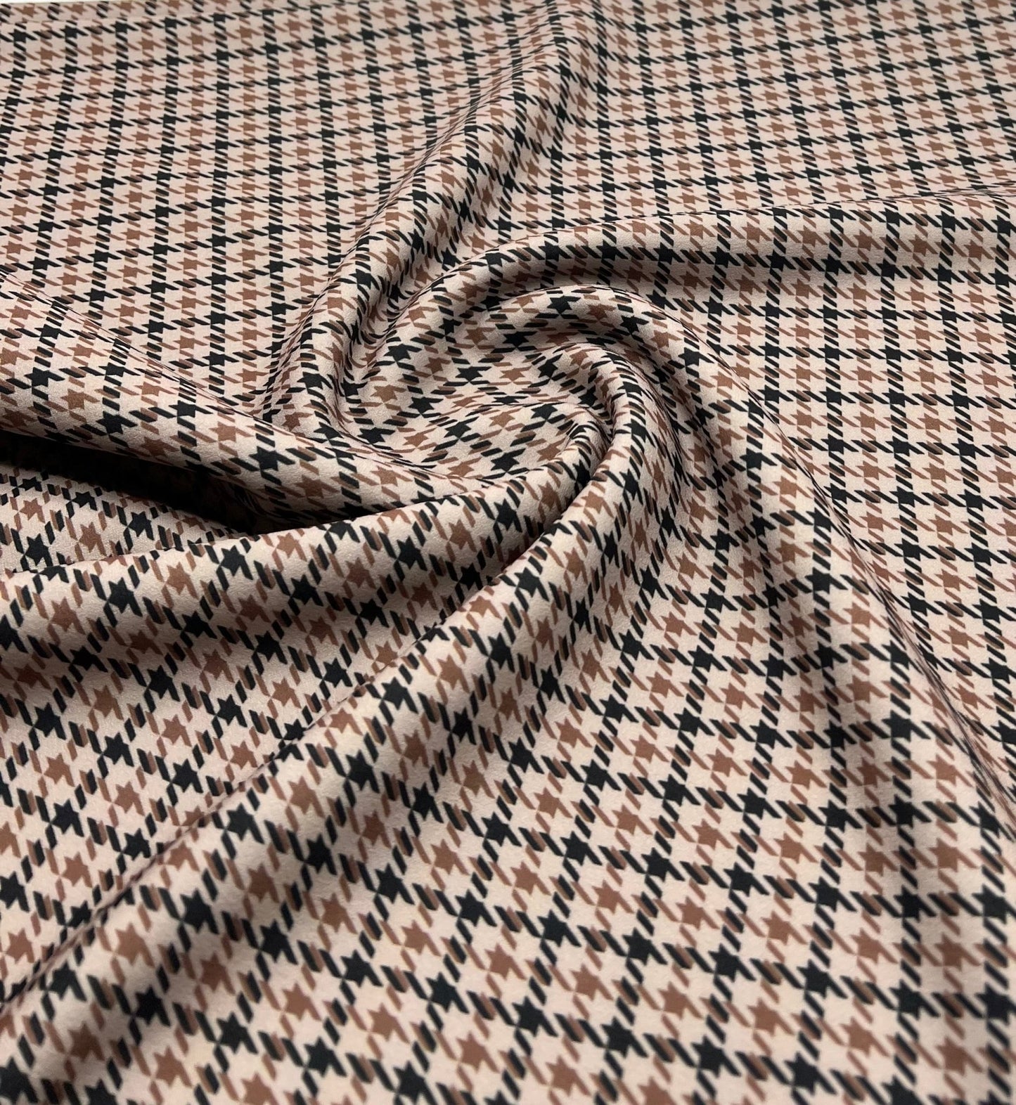 Stone Dogtooth Printed Scuba Crepe Jersey Fabric 4 Way Stretch - T9 Fabrics