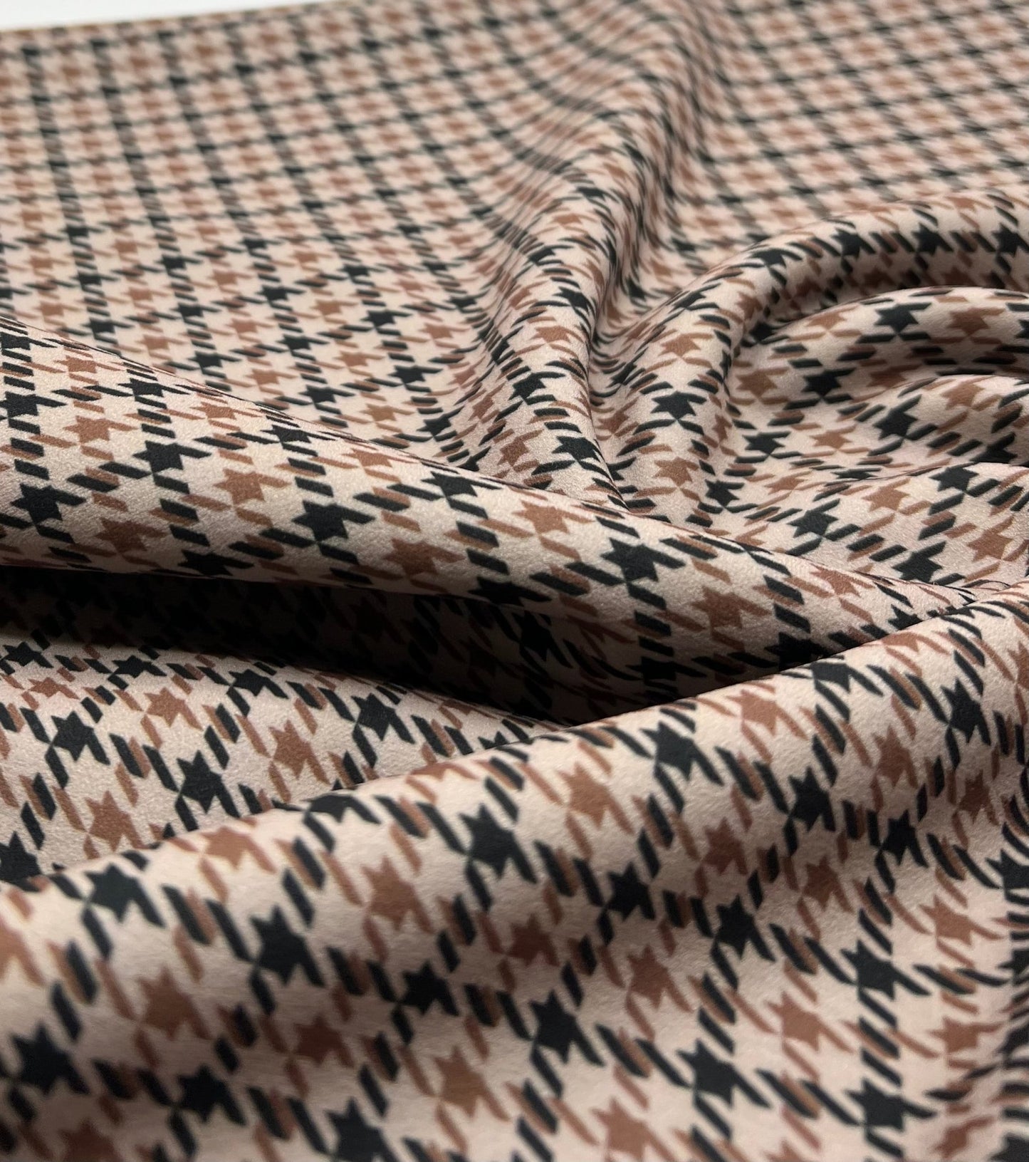 Stone Dogtooth Printed Scuba Crepe Jersey Fabric 4 Way Stretch - T9 Fabrics