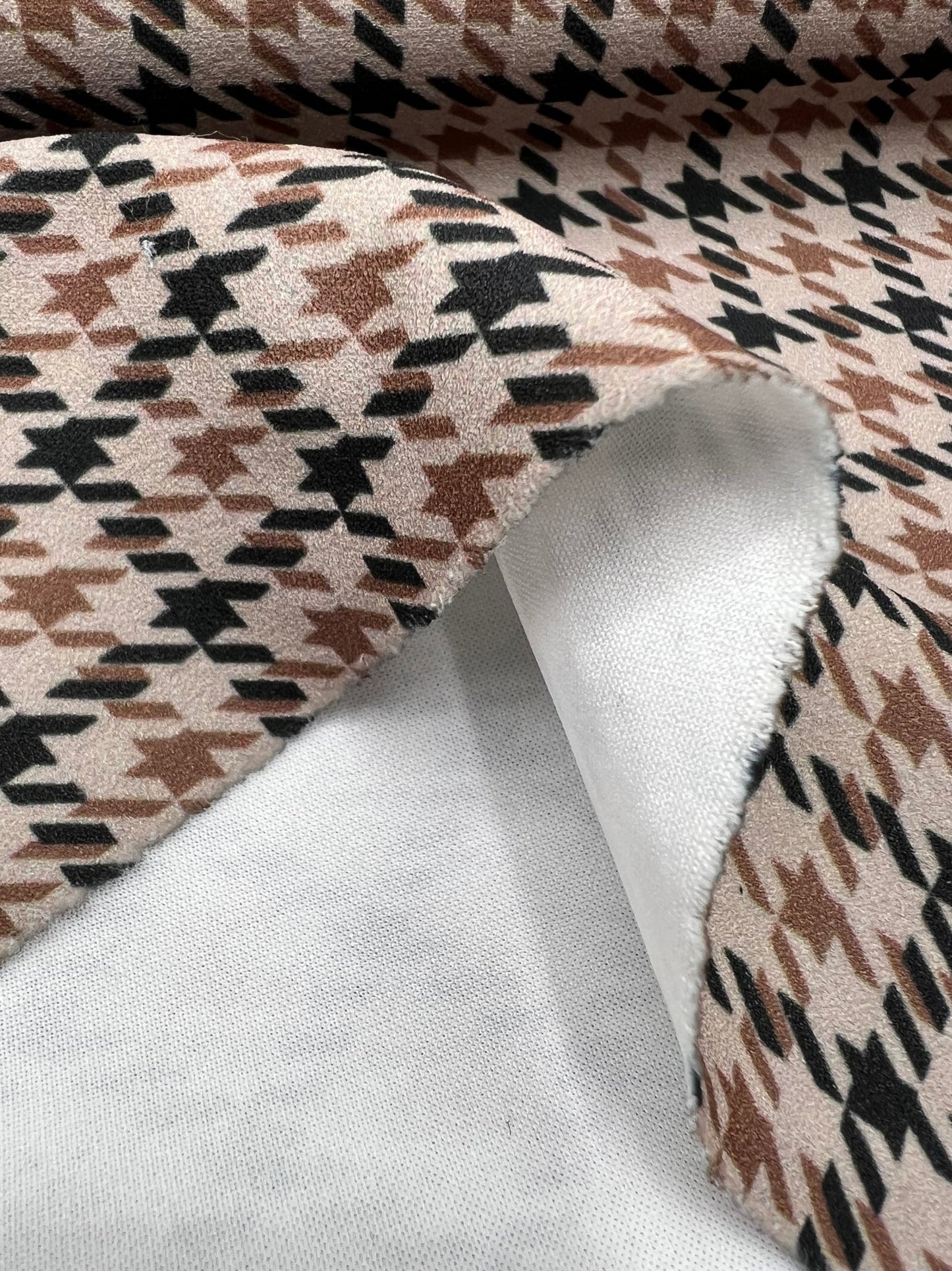 Stone Dogtooth Printed Scuba Crepe Jersey Fabric 4 Way Stretch - T9 Fabrics