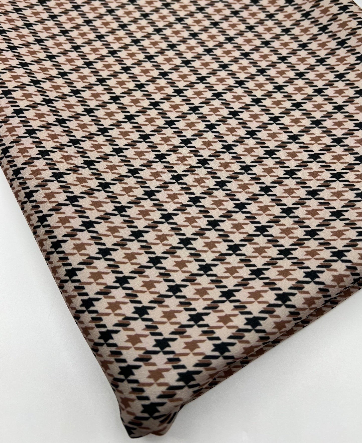 Stone Dogtooth Printed Scuba Crepe Jersey Fabric 4 Way Stretch - T9 Fabrics