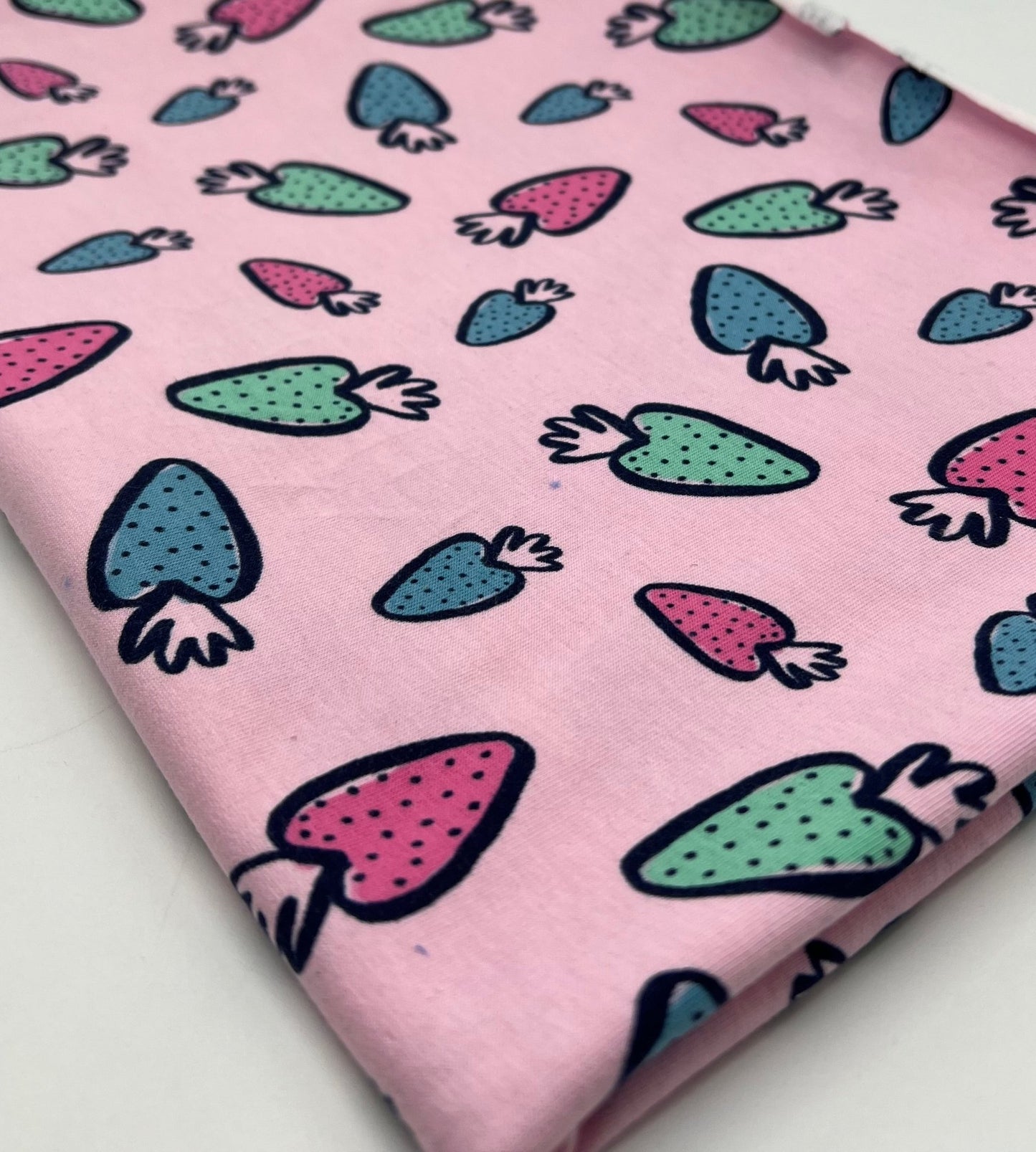 Strawberry Doodle Sweatshirting Cotton Lycra 2 Way Stretch - T9 Fabrics