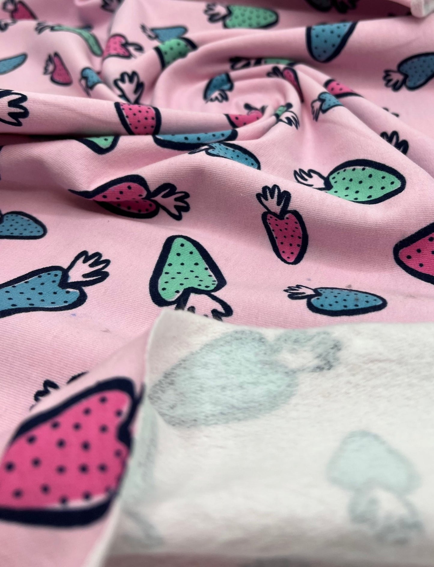 Strawberry Doodle Sweatshirting Cotton Lycra 2 Way Stretch - T9 Fabrics