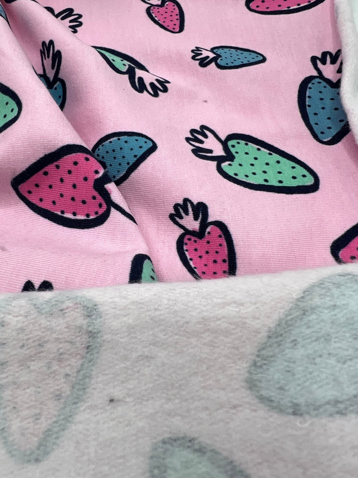 Strawberry Doodle Sweatshirting Cotton Lycra 2 Way Stretch - T9 Fabrics