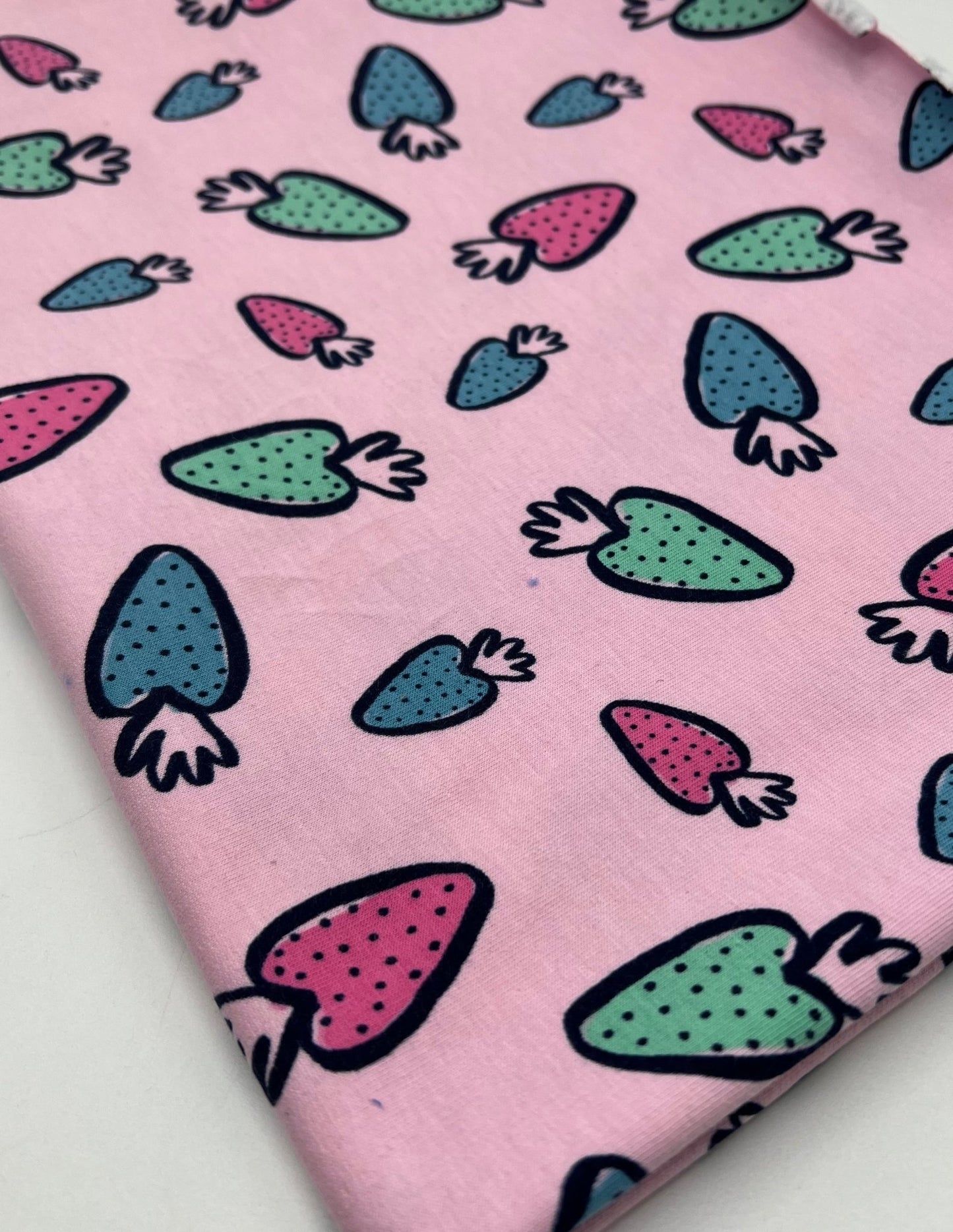 Strawberry Doodle Sweatshirting Cotton Lycra 2 Way Stretch - T9 Fabrics