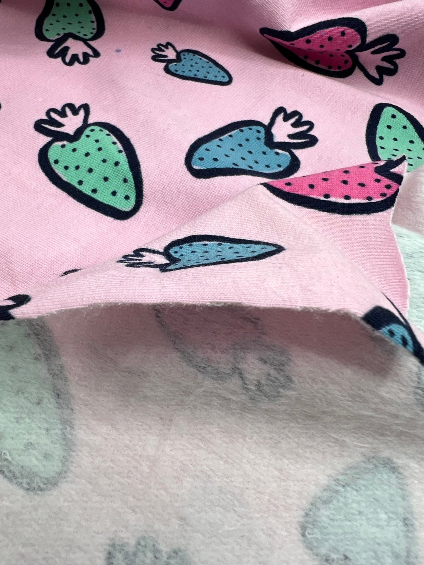Strawberry Doodle Sweatshirting Cotton Lycra 2 Way Stretch - T9 Fabrics
