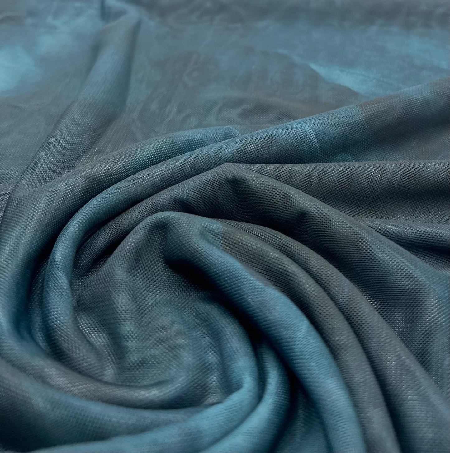 Teal Green Tie Dye Print Mesh Fabric Stretch - T9 Fabrics