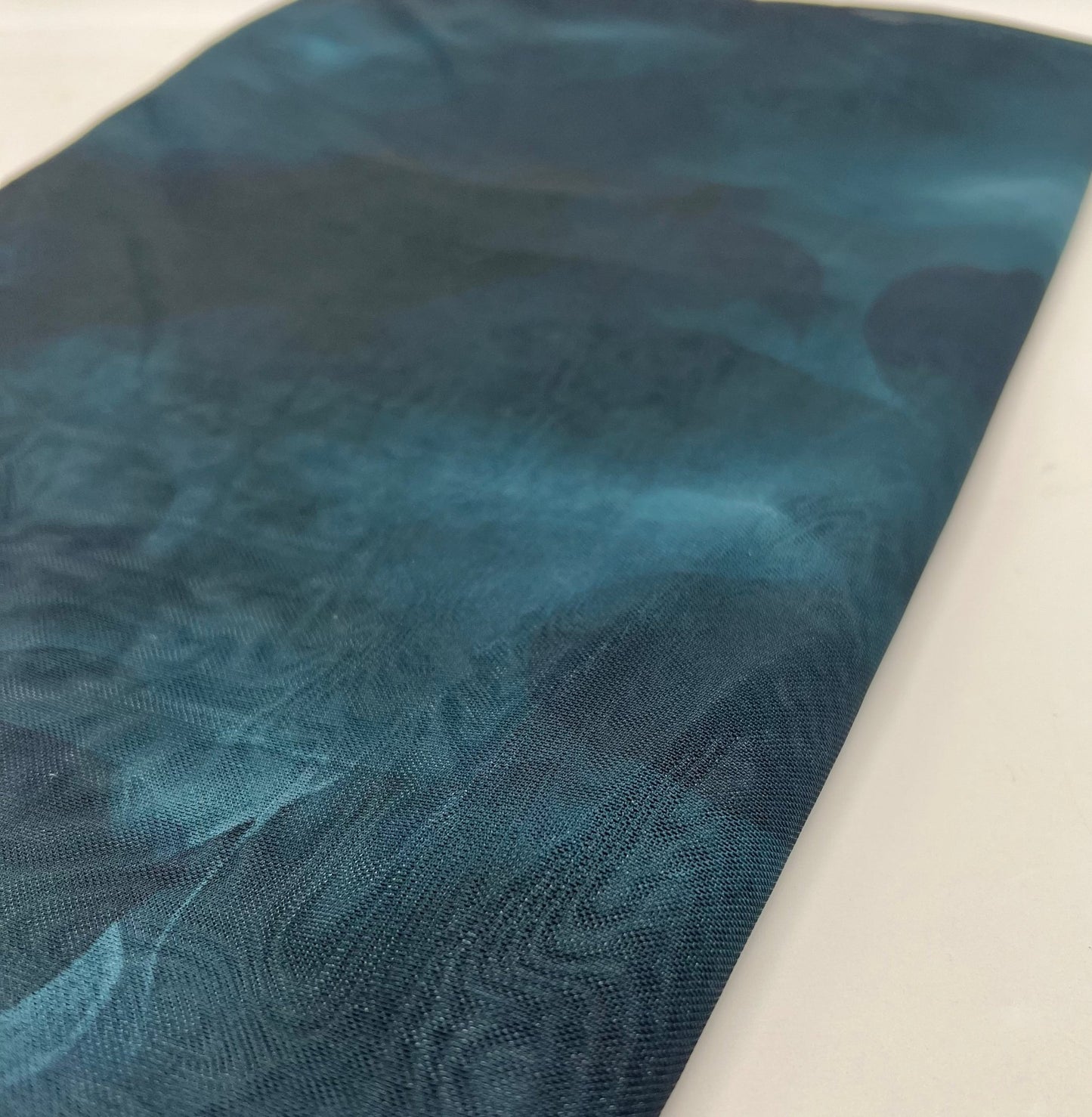 Teal Green Tie Dye Print Mesh Fabric Stretch - T9 Fabrics