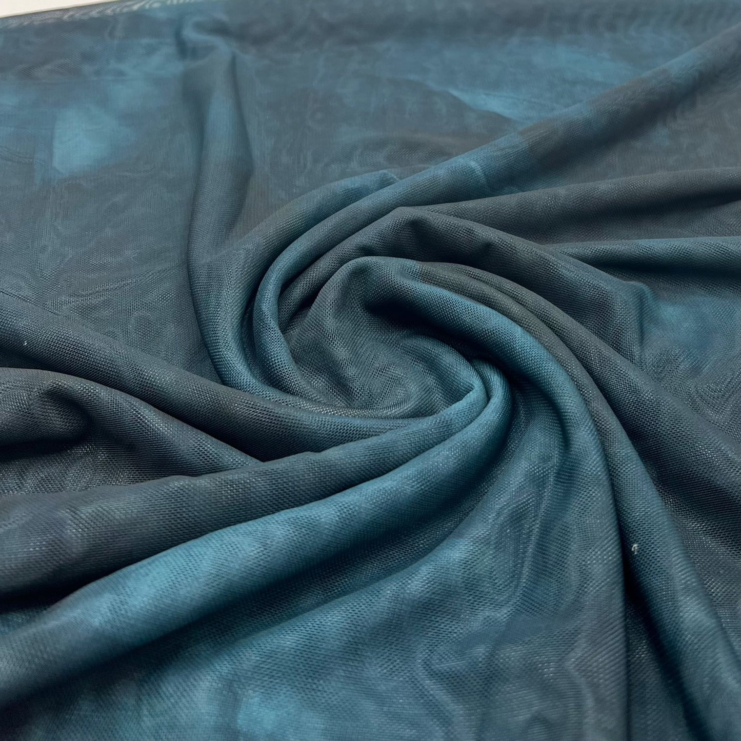 Teal Green Tie Dye Print Mesh Fabric Stretch - T9 Fabrics