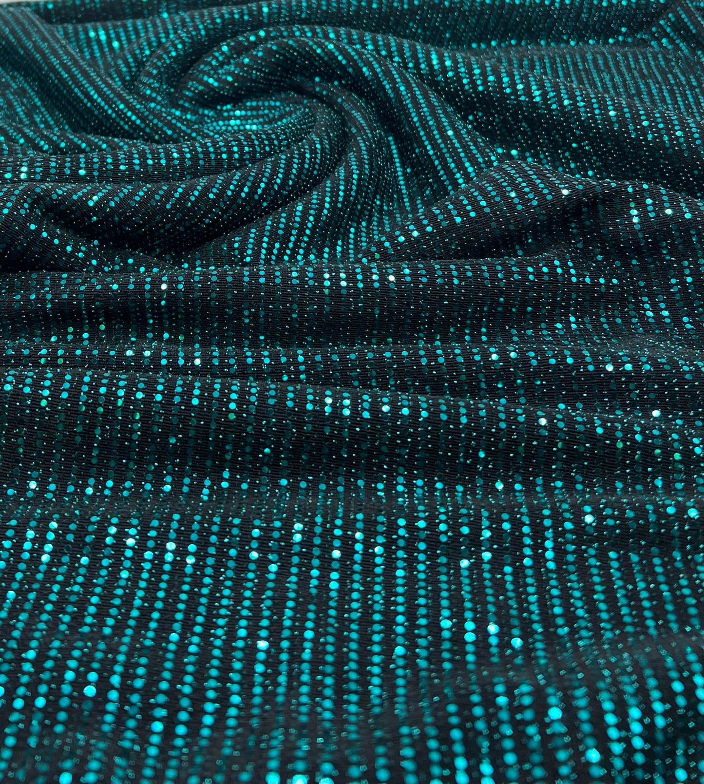 Teal Sequin Nylon Metallic Sparkle Stretch Fabric - T9 Fabrics