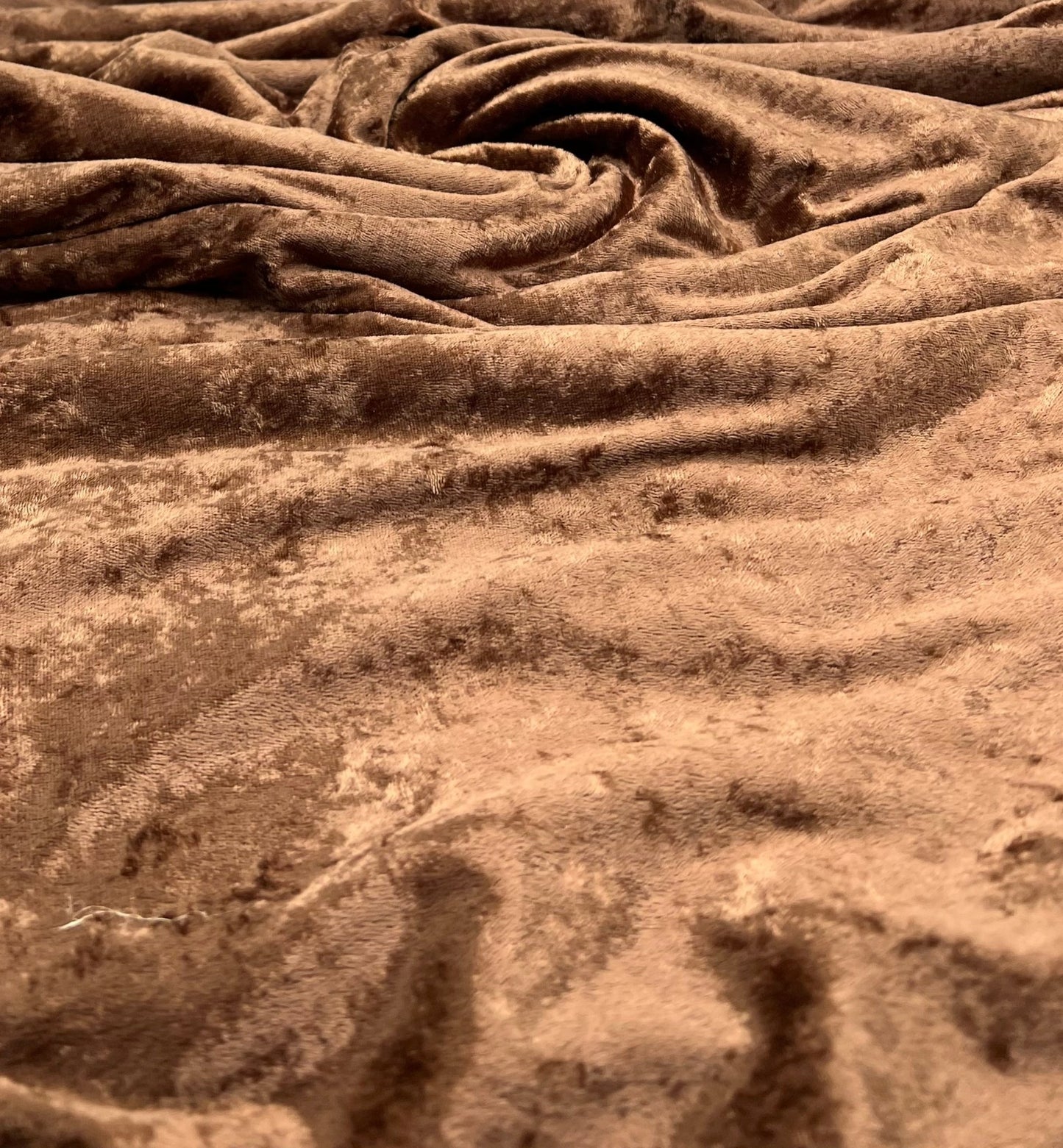 Toffee Brown Crushed Velour Spandex Stretch Fabric - T9 Fabrics