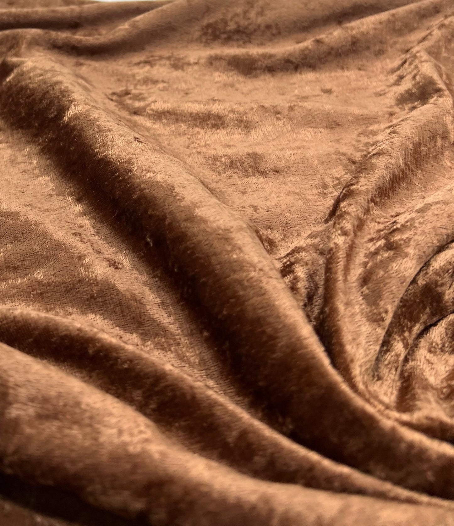 Toffee Brown Crushed Velour Spandex Stretch Fabric - T9 Fabrics