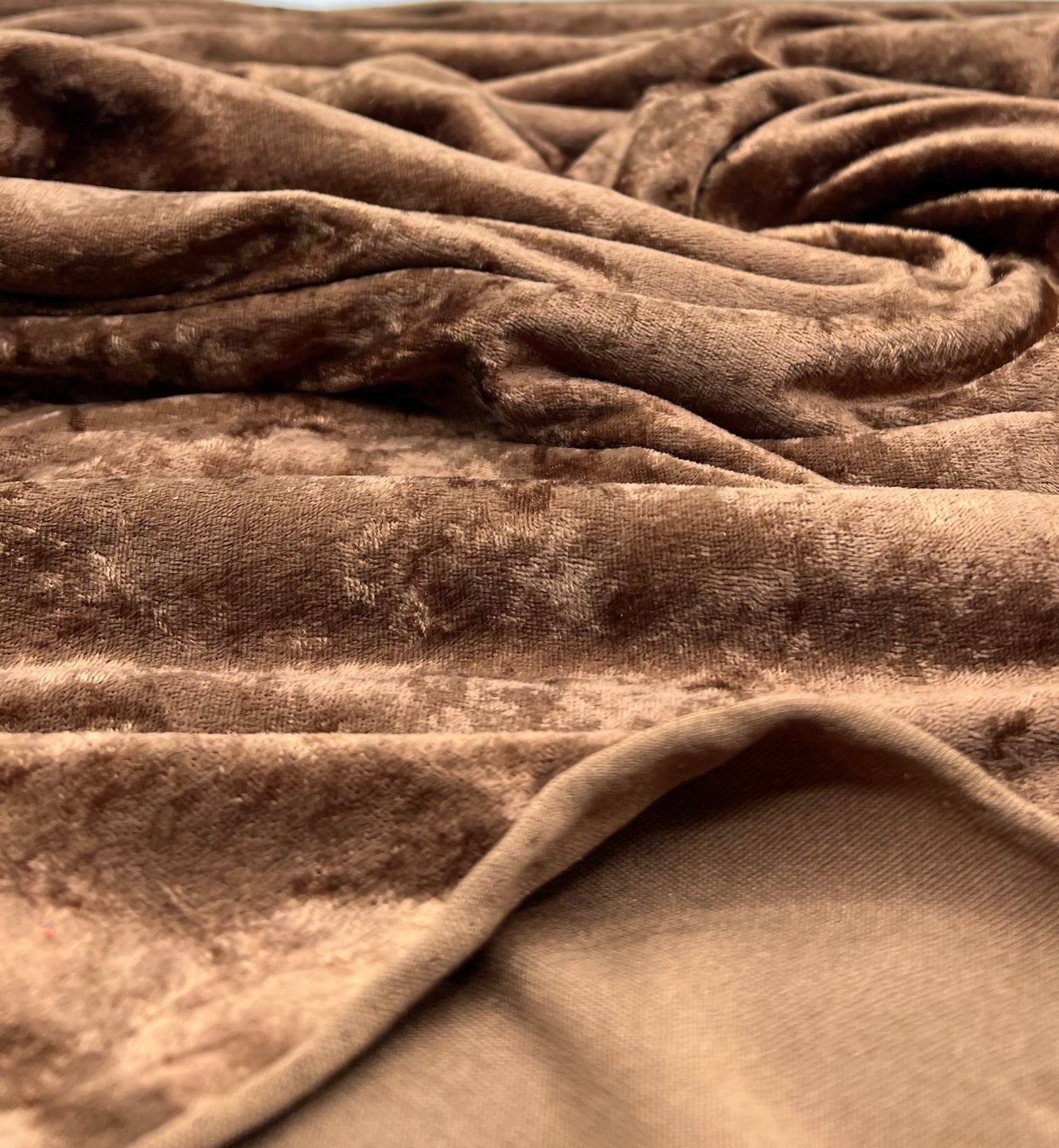 Toffee Brown Crushed Velour Spandex Stretch Fabric - T9 Fabrics