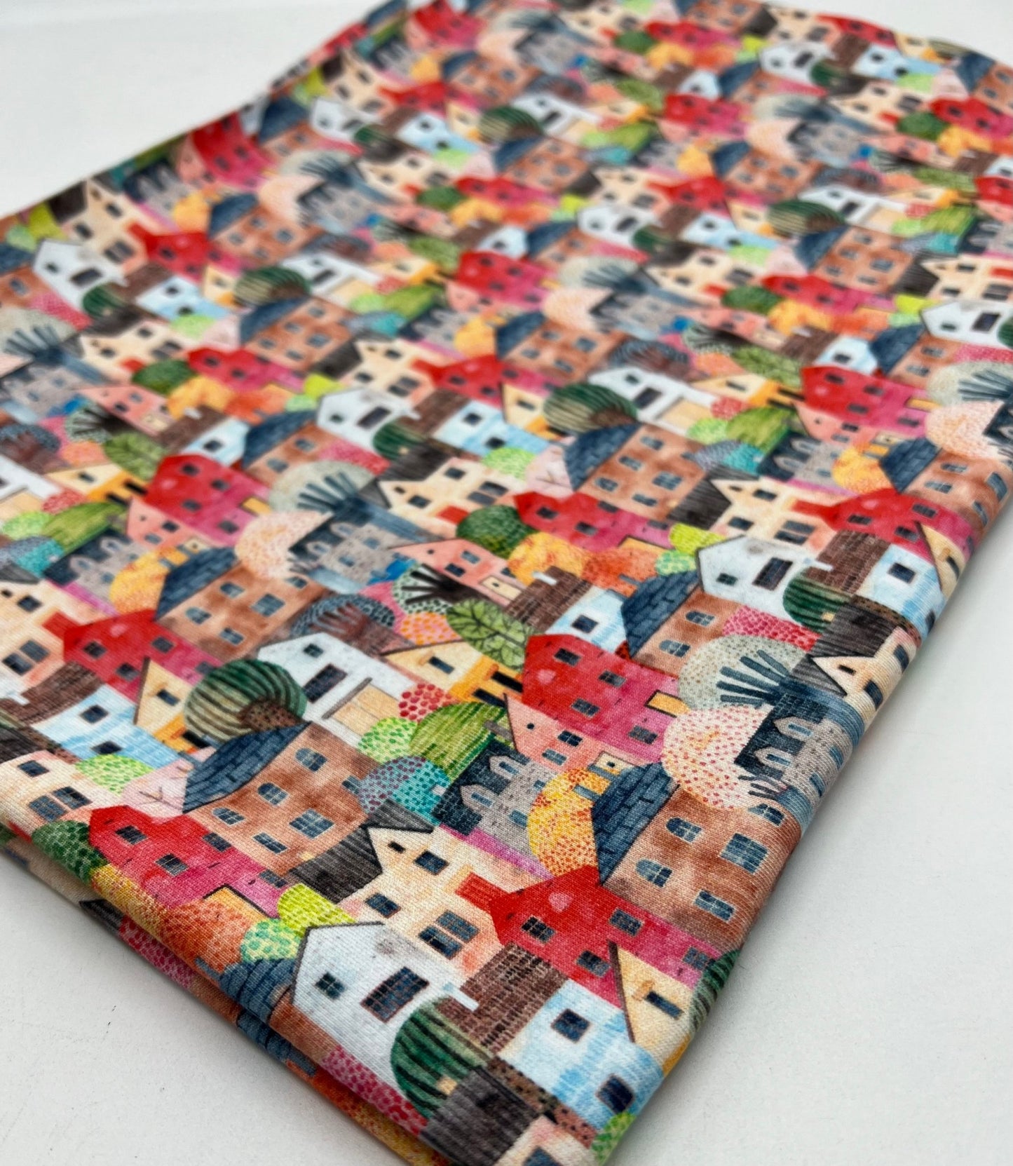 Townhouses Print Cotton Stretch Jersey 200 GSM 95/5 Lycra 4 Way Stretch - T9 Fabrics