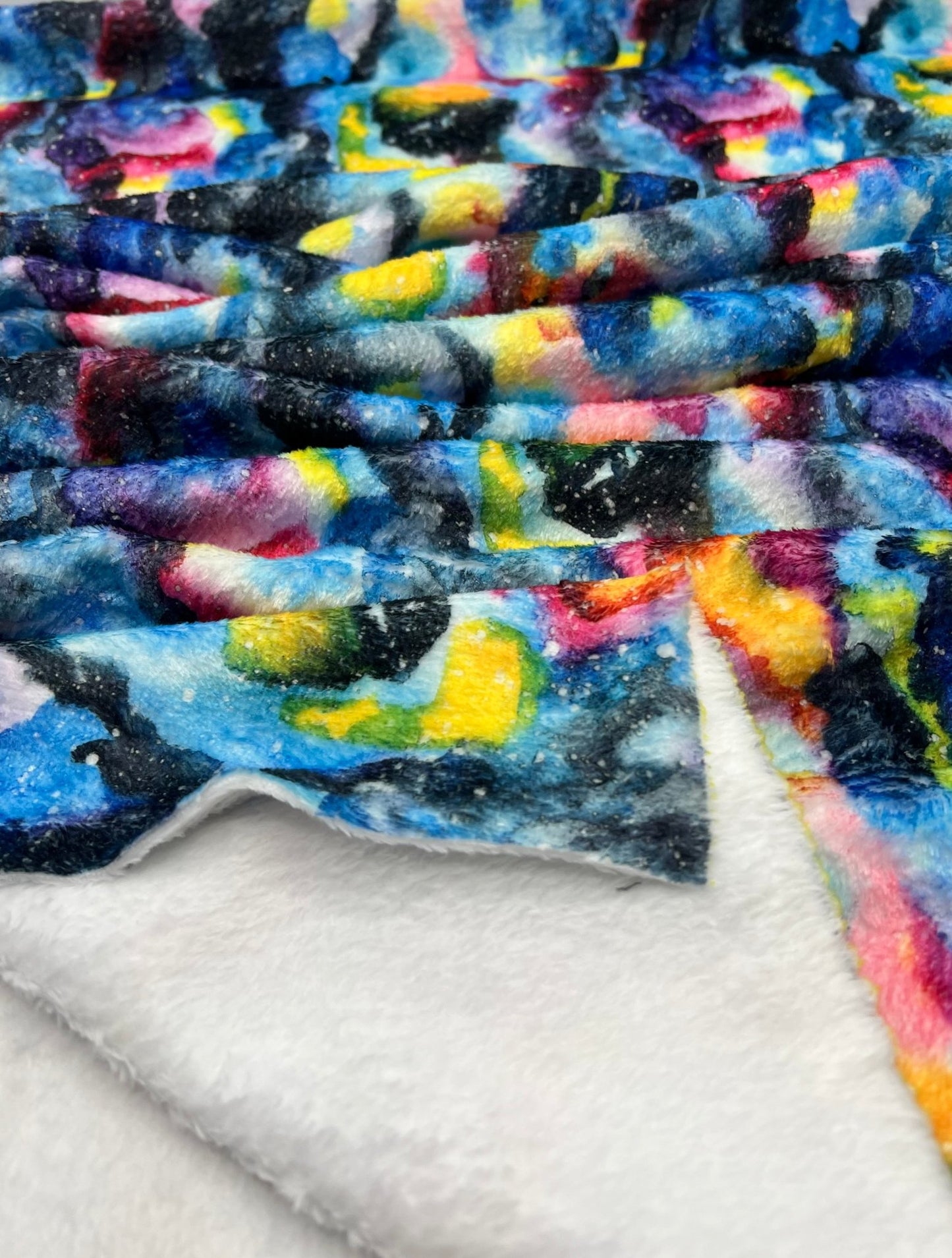 Watercolour Rainbow Galaxy Cuddle Fleece Fabric Blanket Loungewear - T9 Fabrics