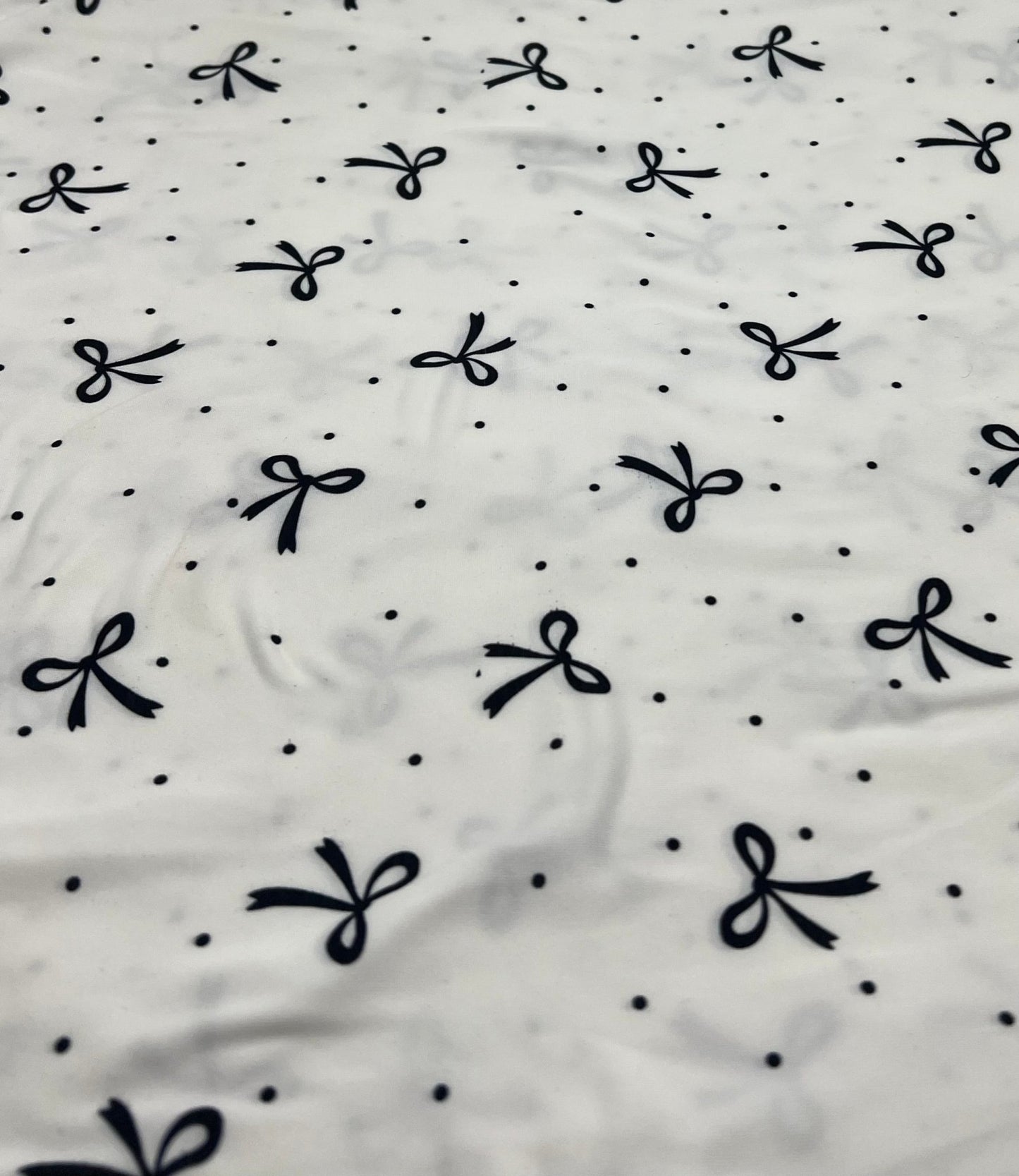 White Black Bow Spot Super Soft Print Spun Poly Stretch Fabric - T9 Fabrics
