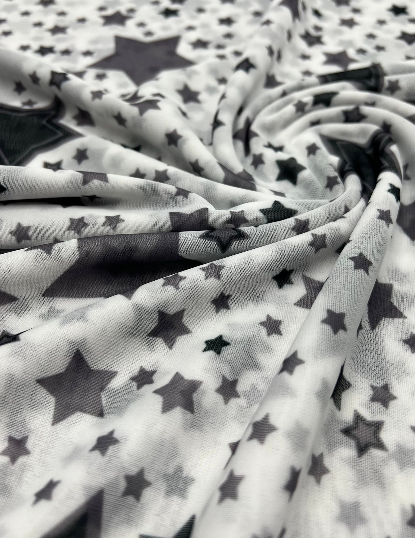 White Black Star Print Mesh Fabric Stretch - T9 Fabrics