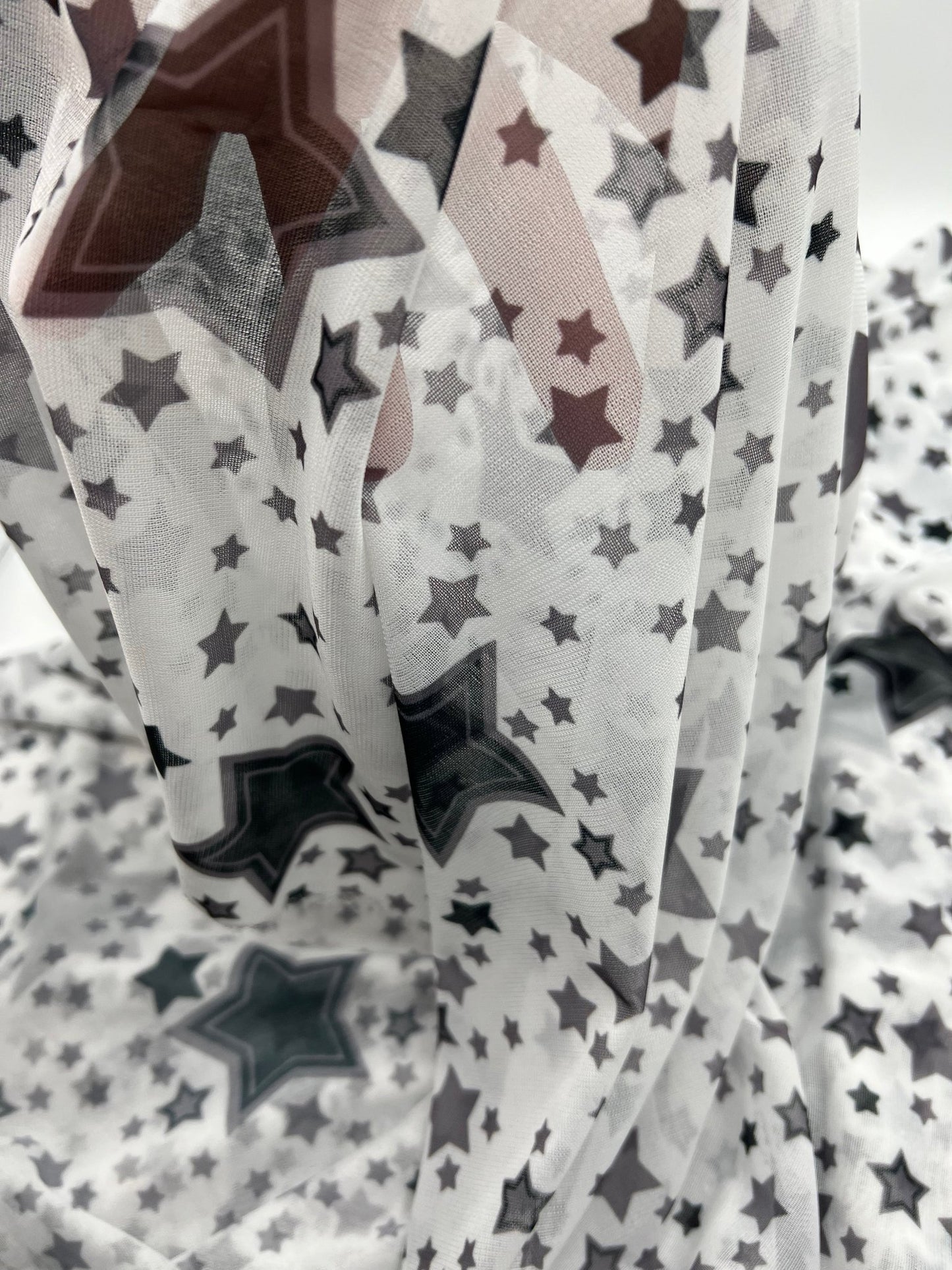White Black Star Print Mesh Fabric Stretch - T9 Fabrics