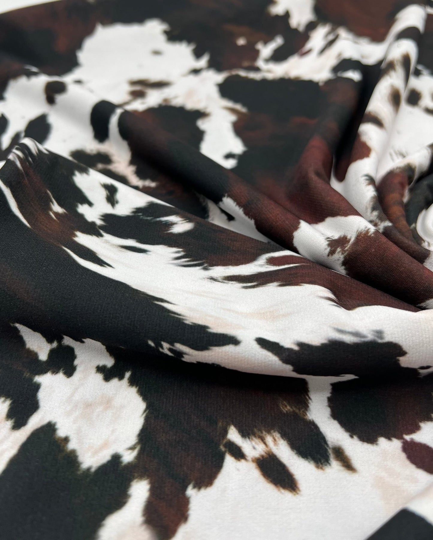 White Brown Cow Animal Print ITY Fabric 4 Way Stretch - T9 Fabrics